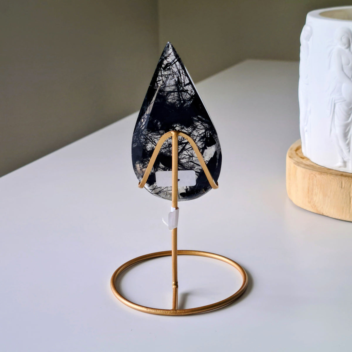 Tourmalinated Quartz Tear-drop on stand | B | Appx 9 cm long | 45 g