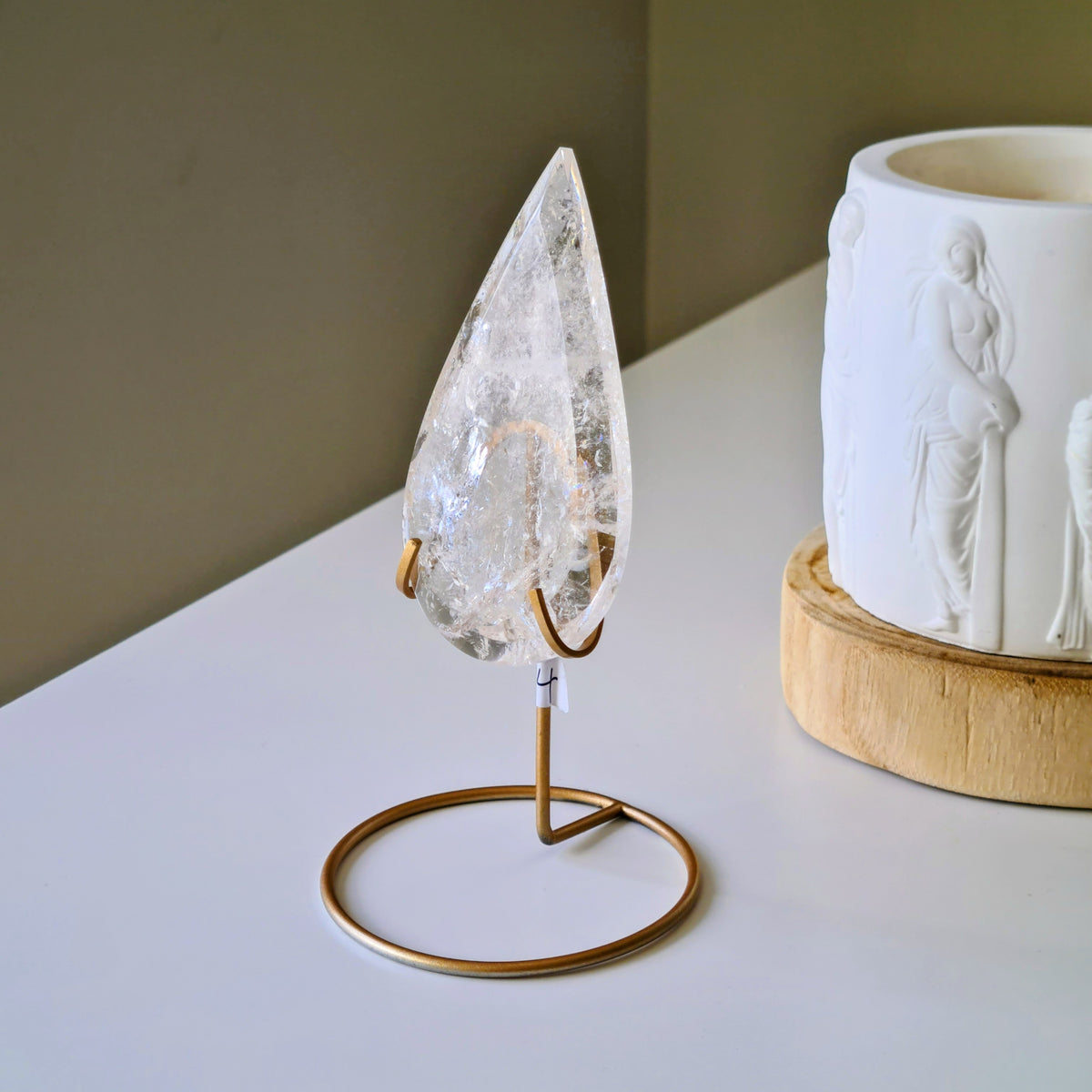 Pink fire quartz Tear-drop on stand | A | Appx 9 cm | 85 g