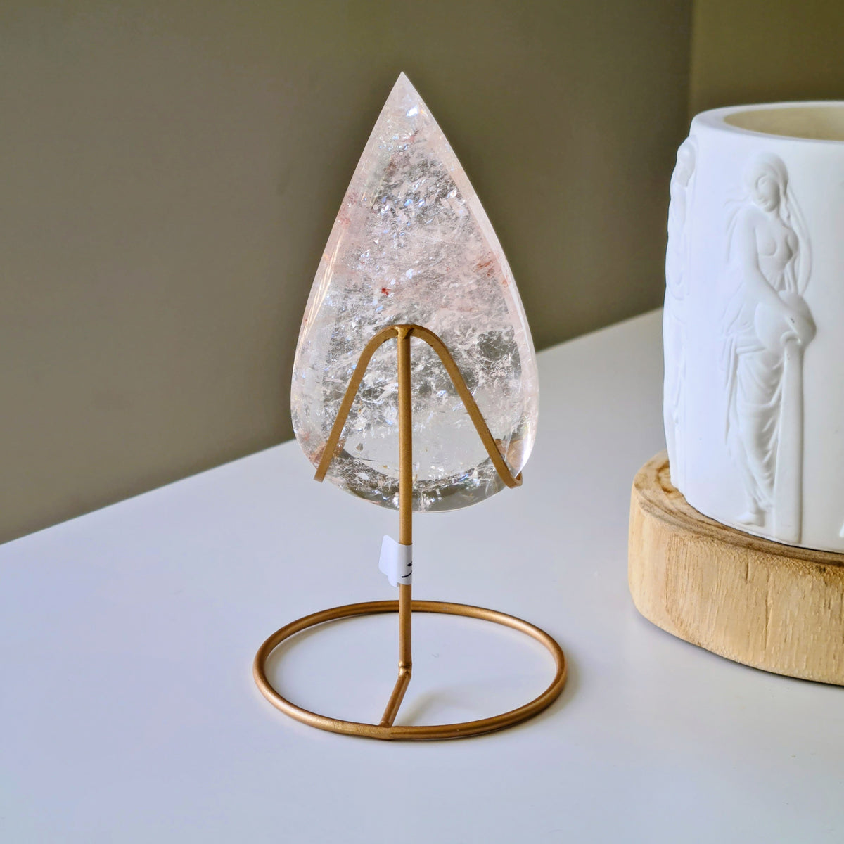 Pink fire quartz Tear-drop on stand | B | Appx 10.5 cm | 100 g