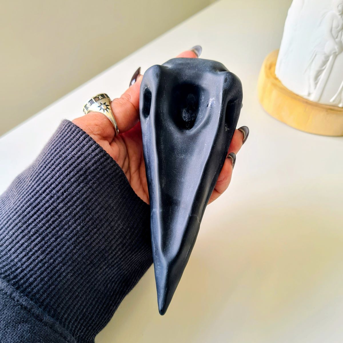 Obsidian Raven Skull | Appx 13.5 cm
