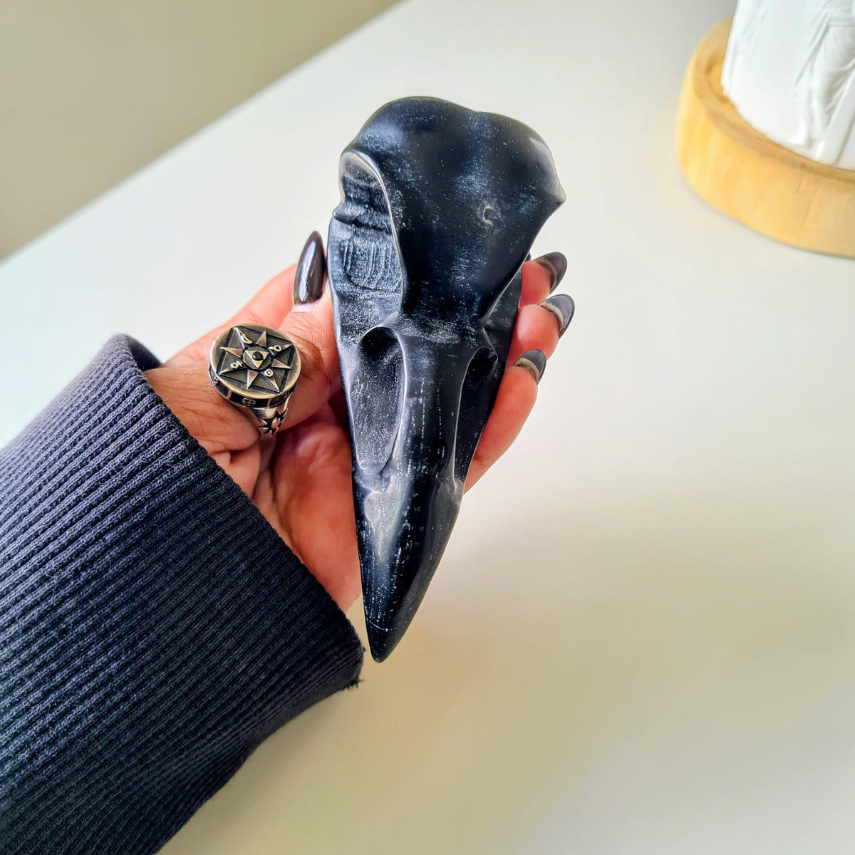 Obsidian Raven Skull | A | Appx 10 cm | Small Size