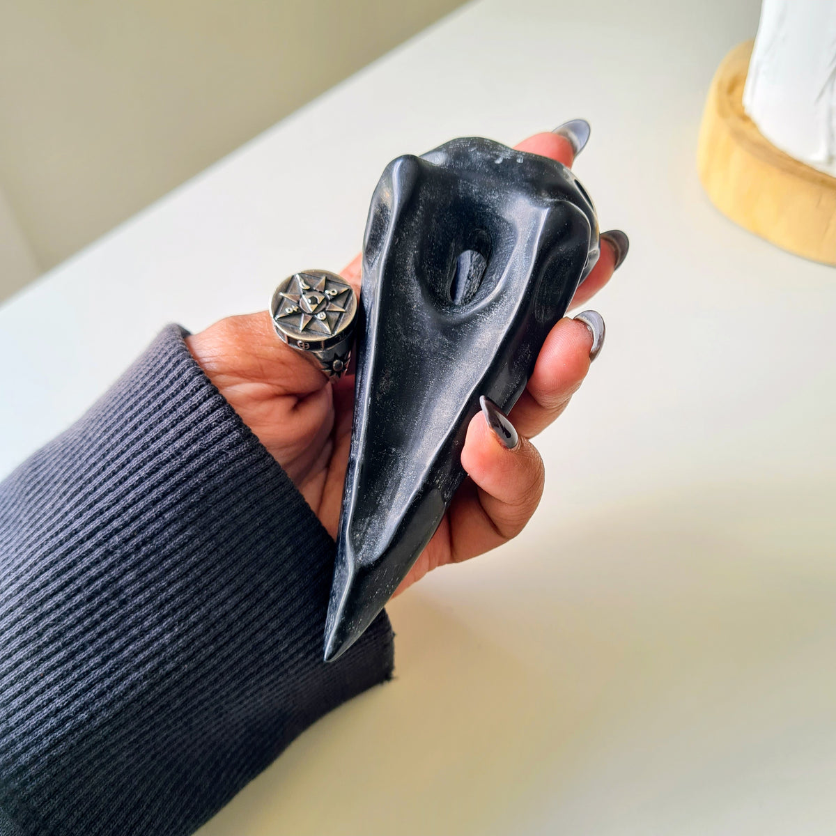 Obsidian Raven Skull | A | Appx 10 cm | Small Size