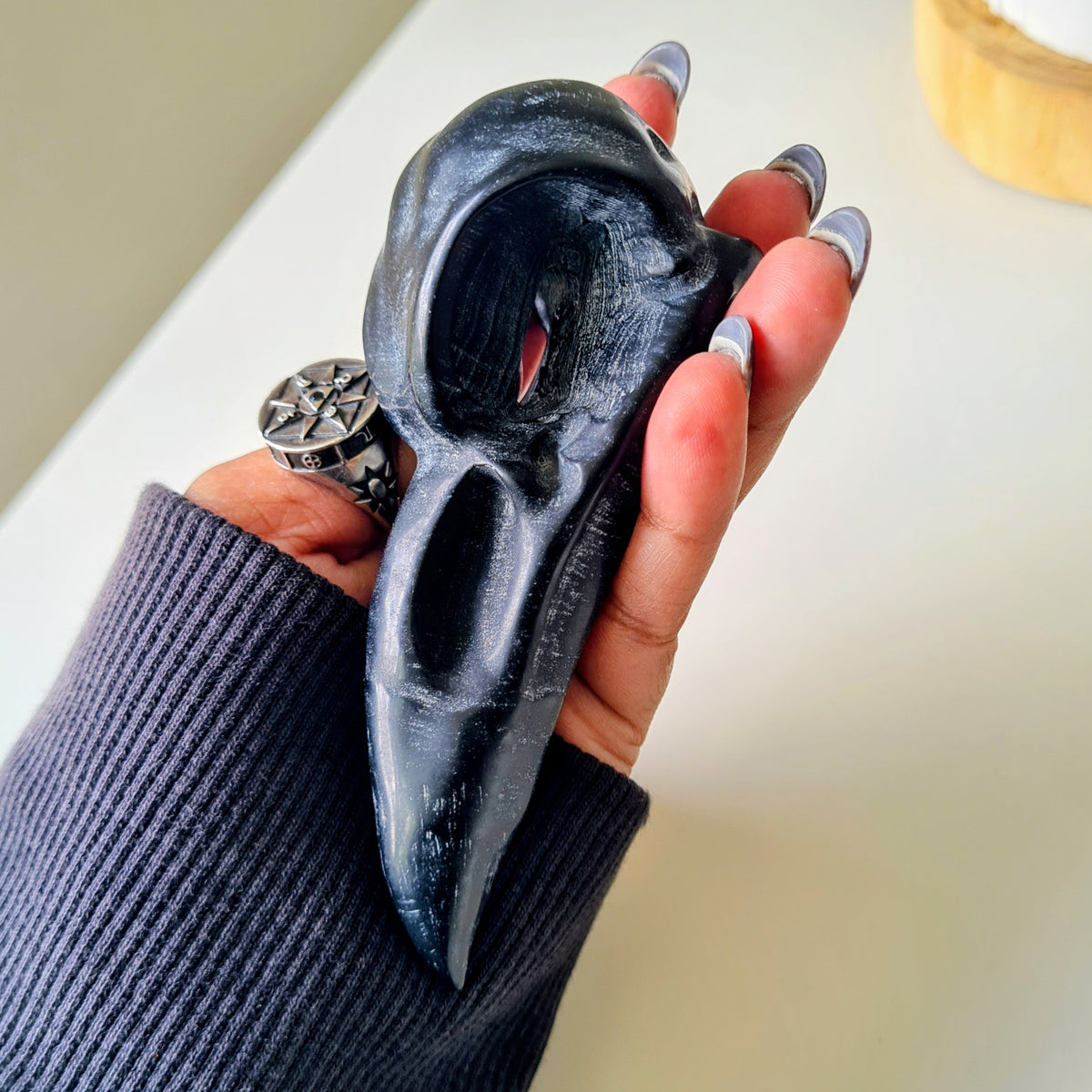 Obsidian Raven Skull | B | Appx 10 cm | Small Size