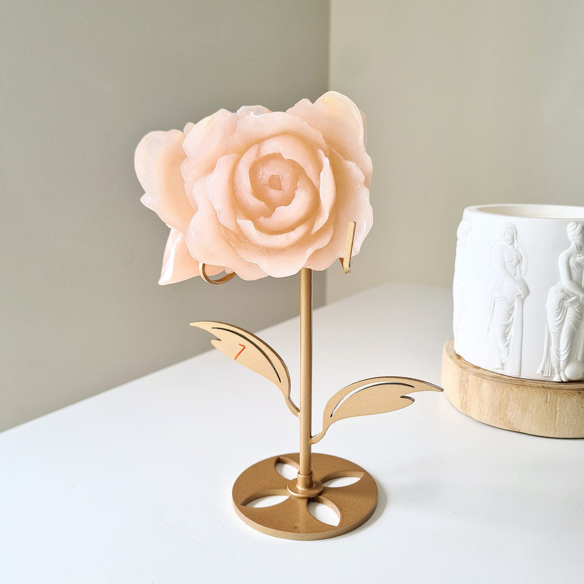 Calcite Flower Carving On Stand | 10.5 cm