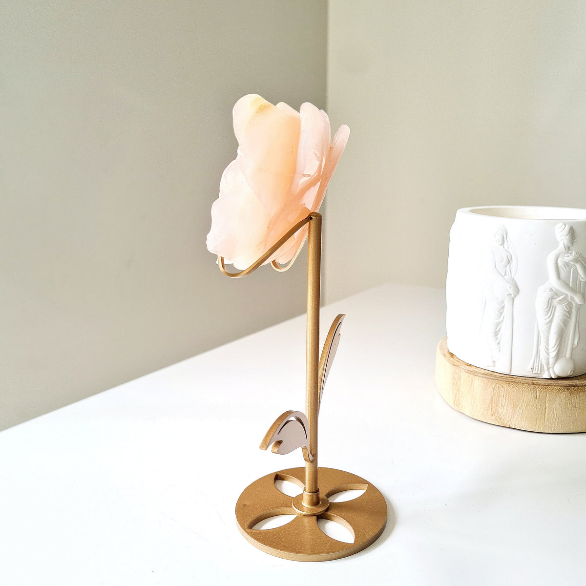 Calcite Flower Carving On Stand | 10.5 cm