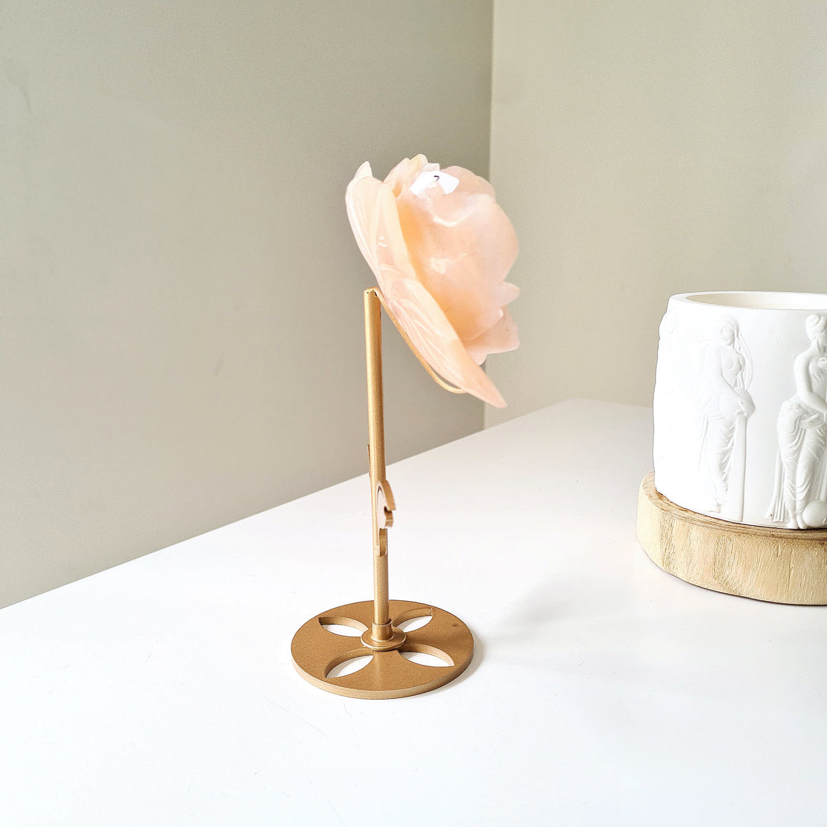 Calcite Flower Carving On Stand | 10.5 cm