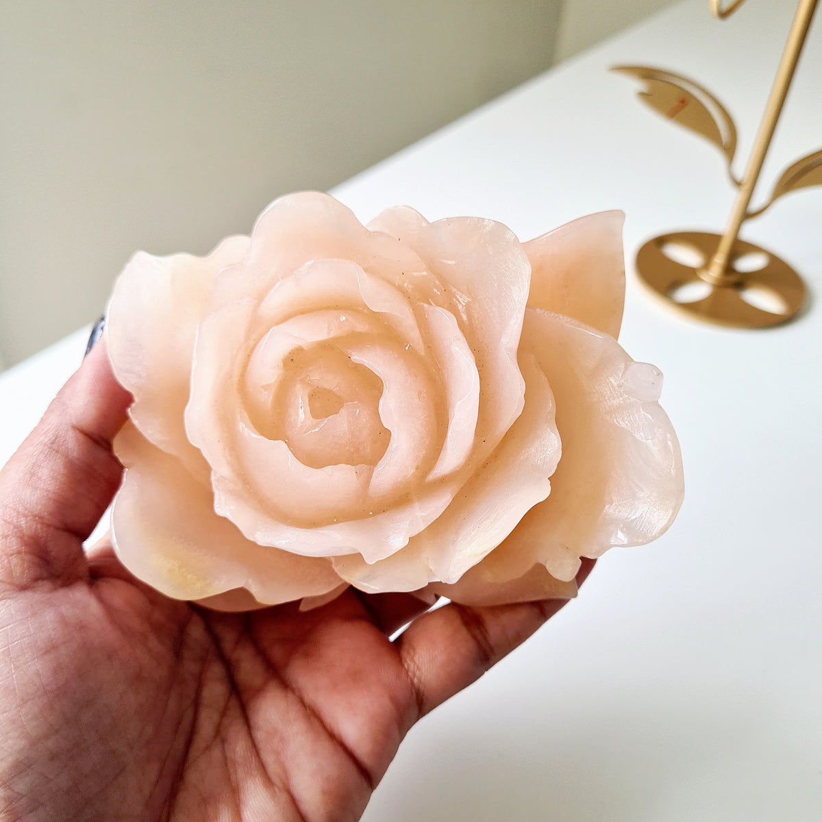 Calcite Flower Carving On Stand | 10.5 cm