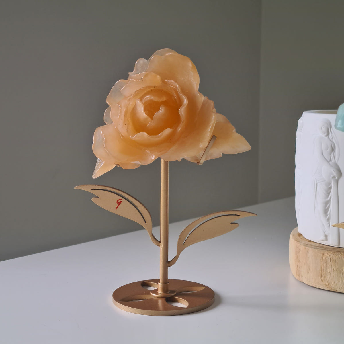 Calcite Flower Carving With Stand | 10.2 cm