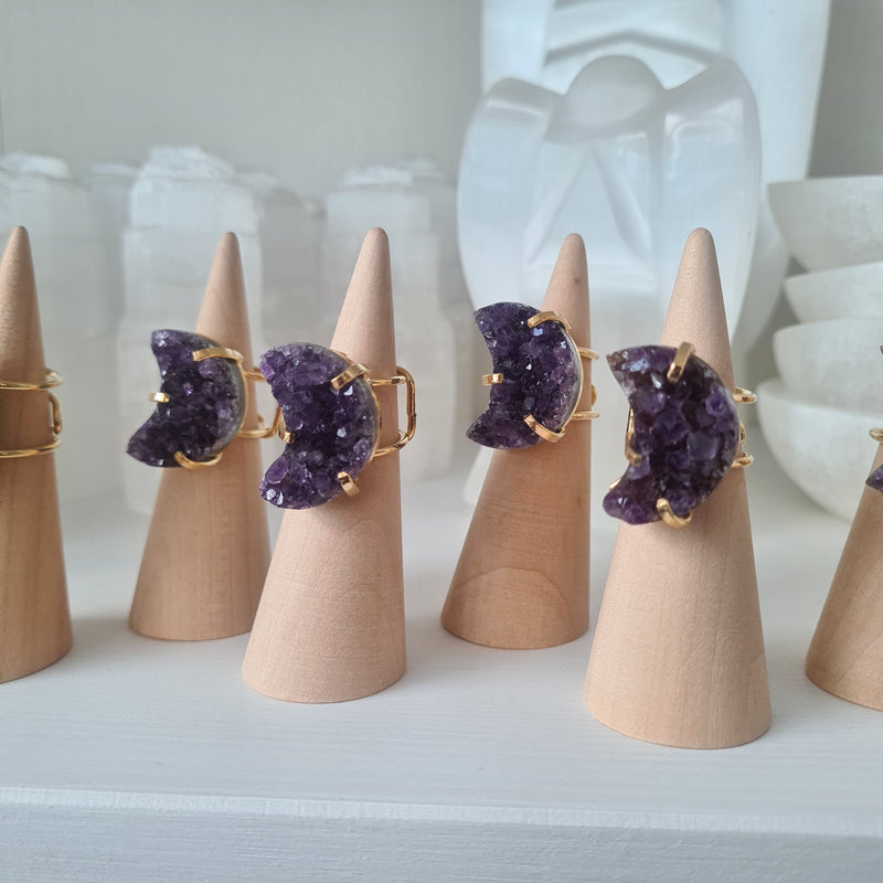 Amethyst Cluster Moon Ring  ~ Adjustable Size