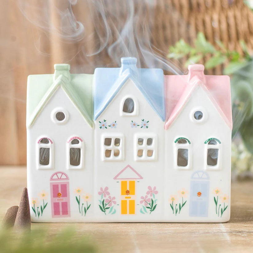 White Cottage Ceramic Incense Cone Burner And Tealight Holder