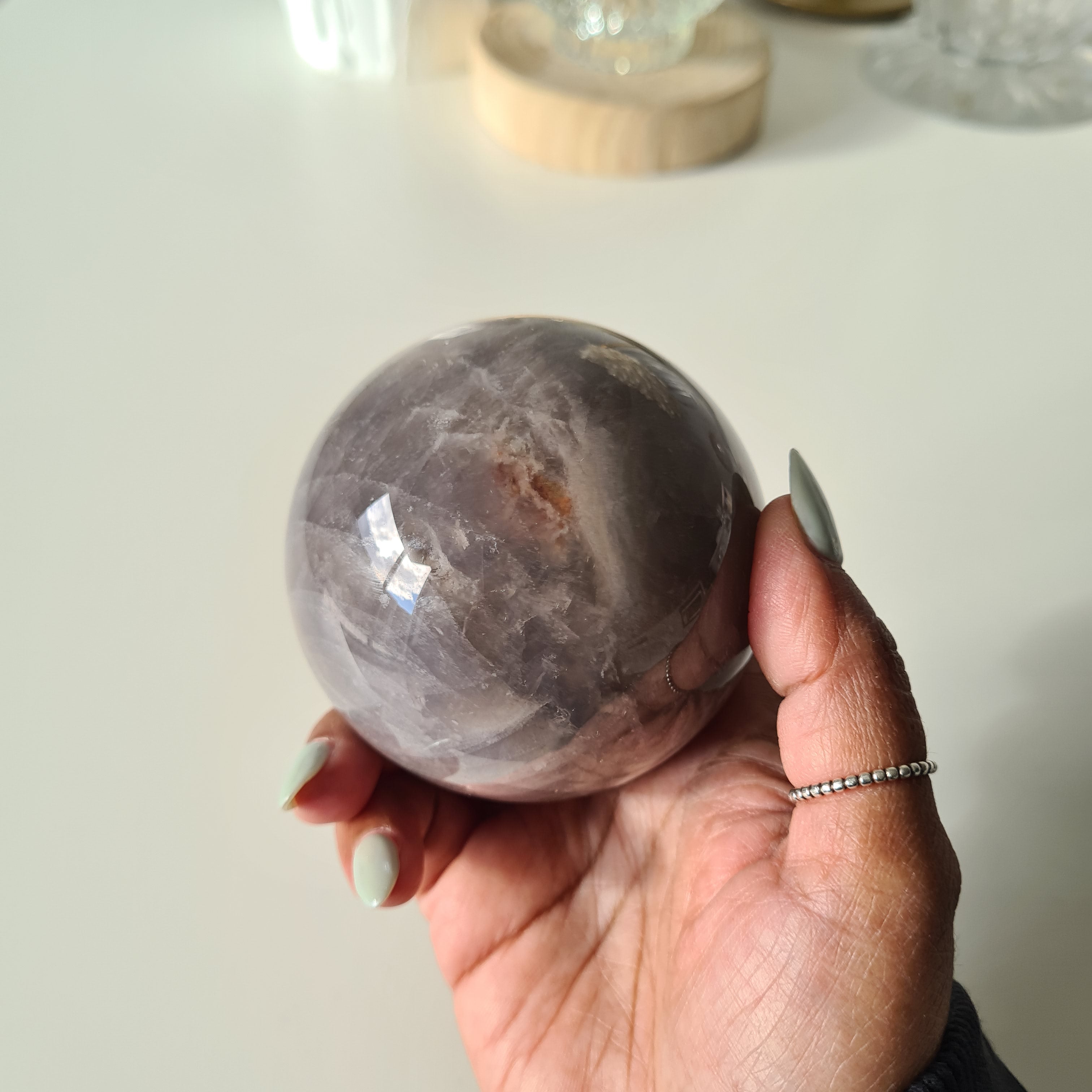 Blue Rose Quartz Sphere with stand | B | 540 g