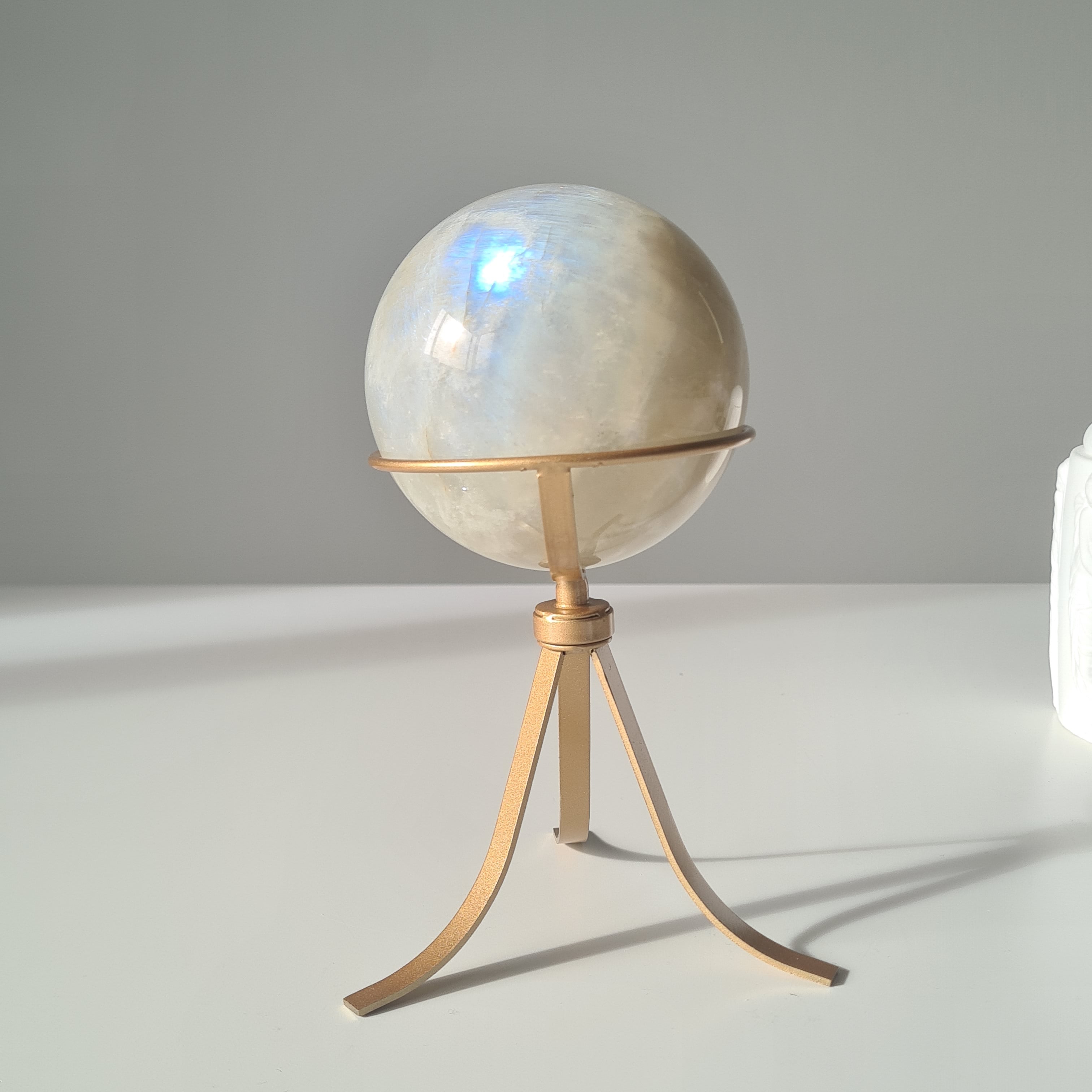 Moonstone Sphere with Blue Flash on custom stand ✨ | A | Appx 890 g