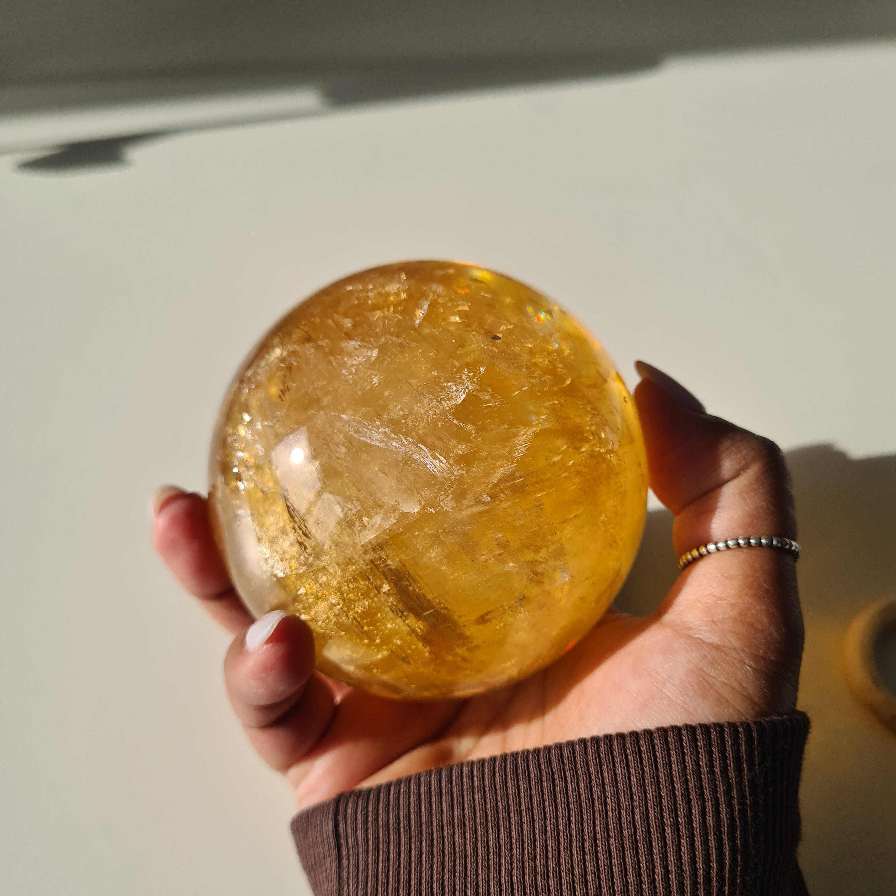 Ethereal Honey Calcite Sphere | B | 690 g | 7.7 cm