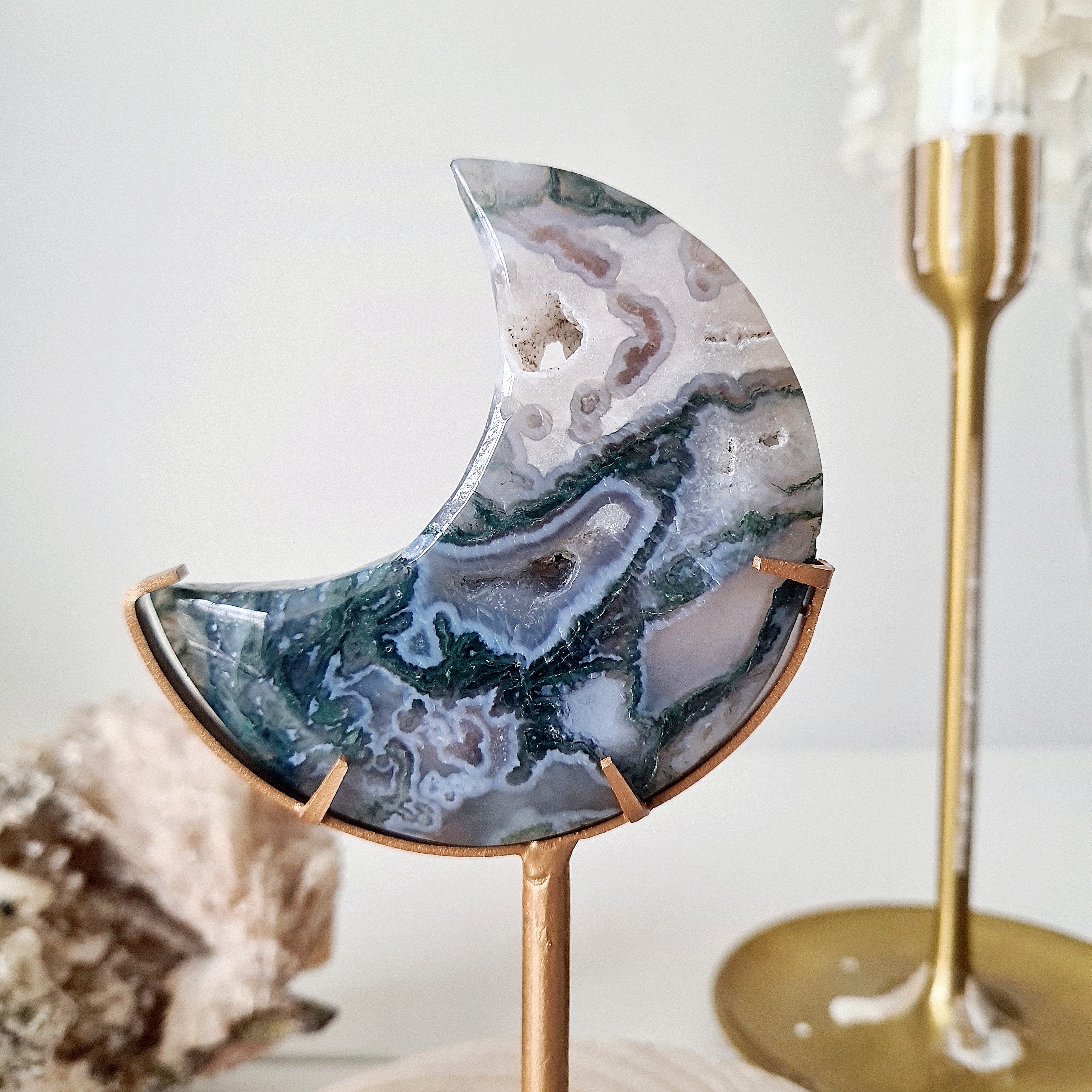 Moss Agate Luna π | 8 | 7.9 cm