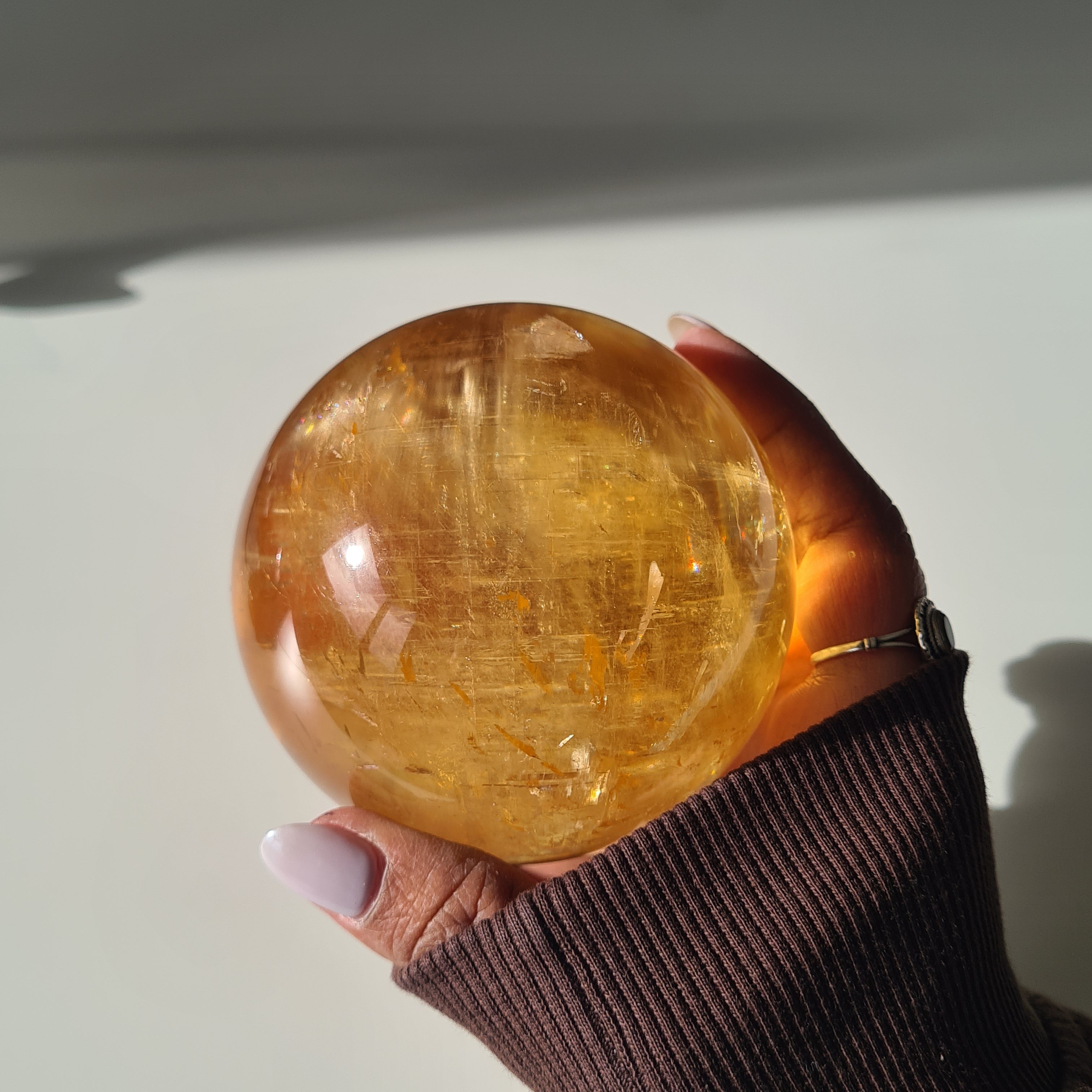 Ethereal Honey Calcite Sphere | A | 690 g | 7.8 cm