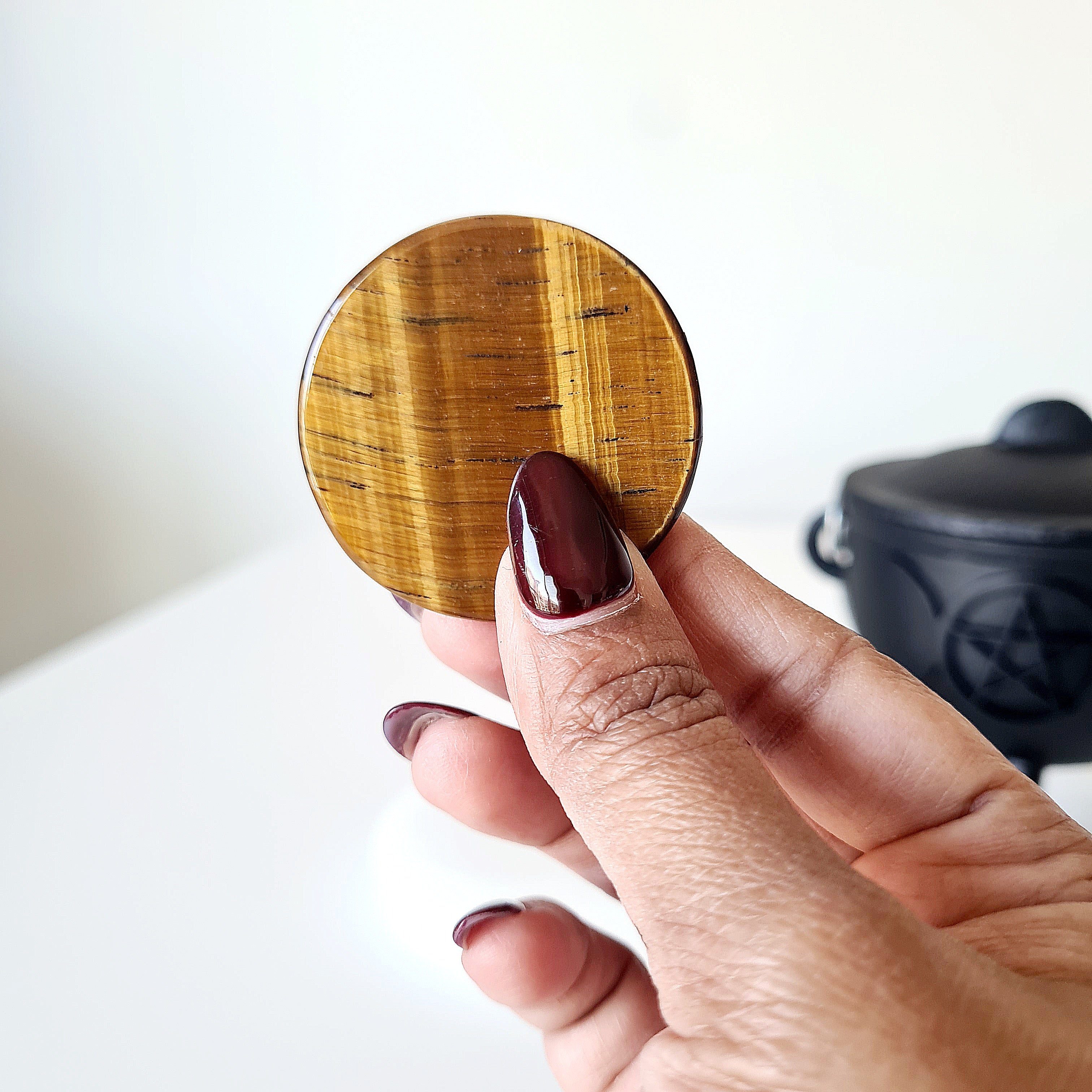 Tiger's Eye Sun Moon Coin | A