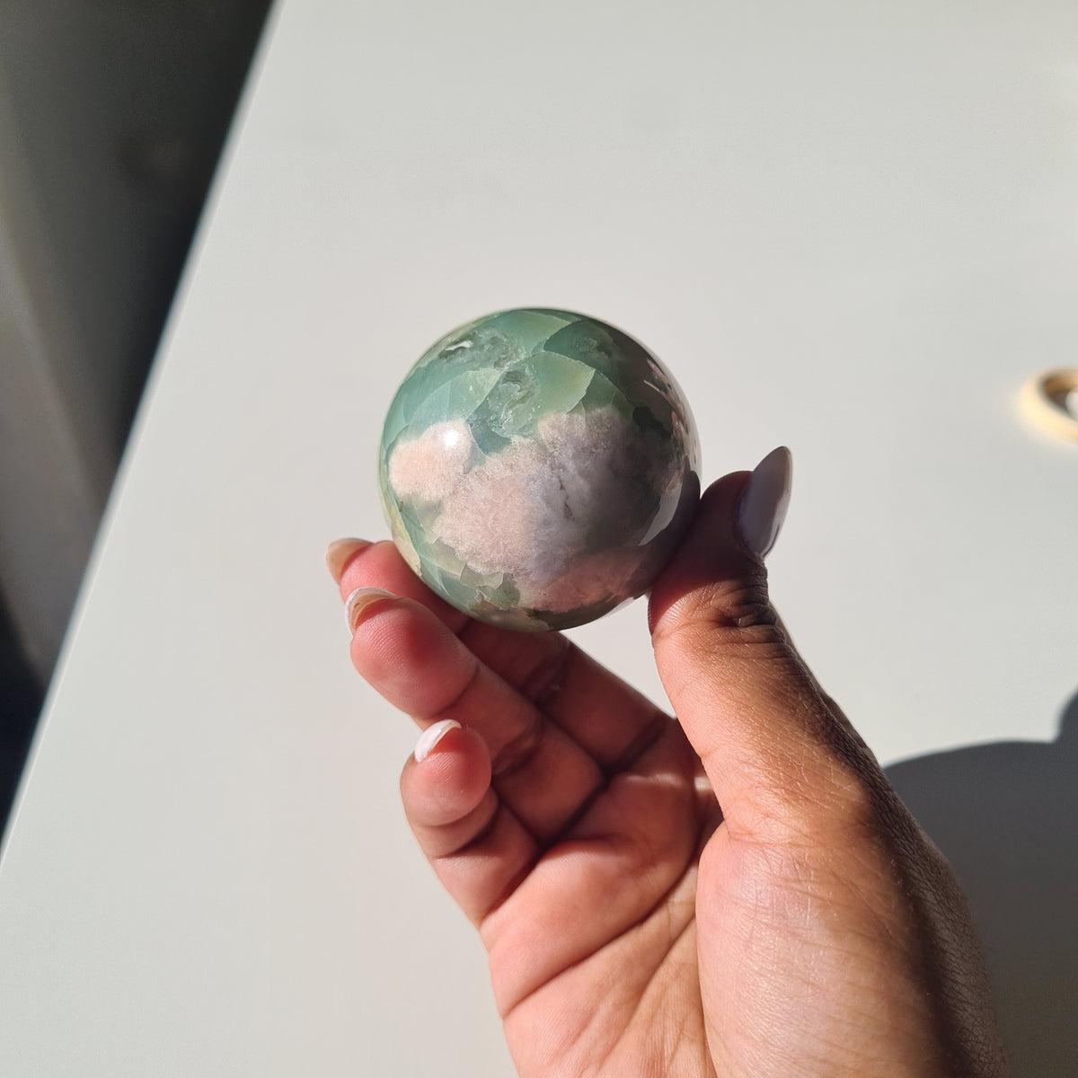 Green Flower Agate Crystal Sphere | Mini