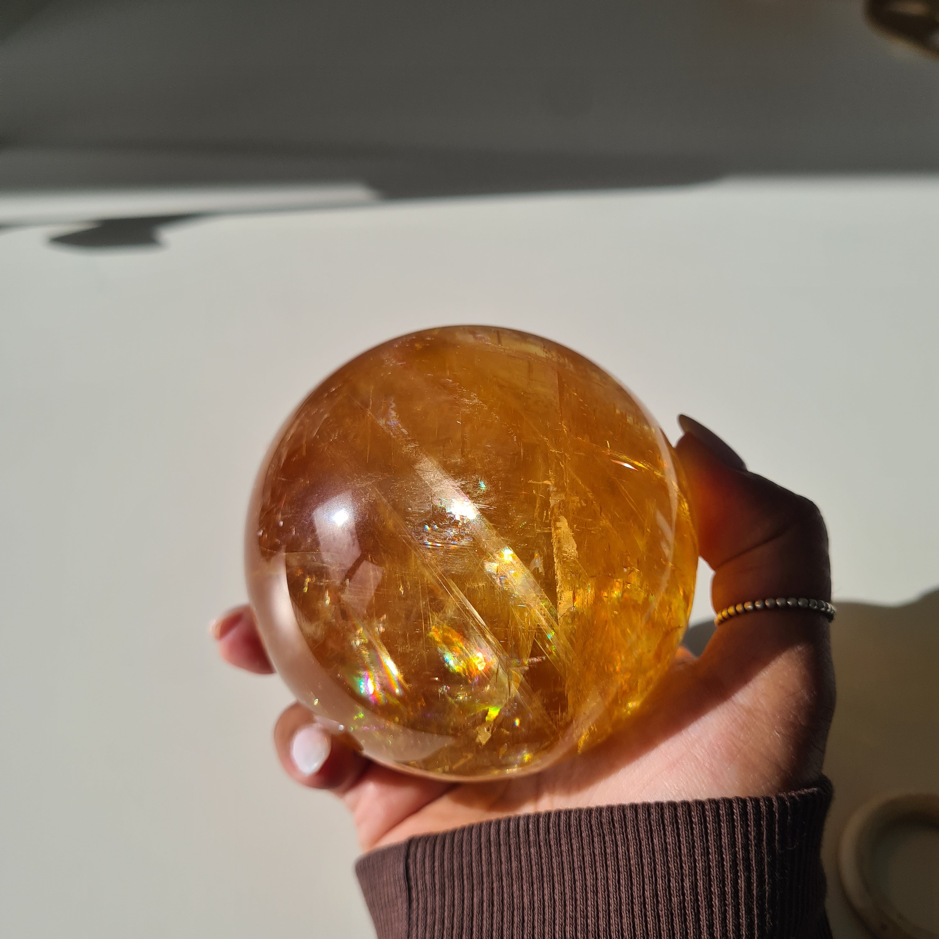 Ethereal Honey Calcite Sphere | B | 690 g | 7.7 cm