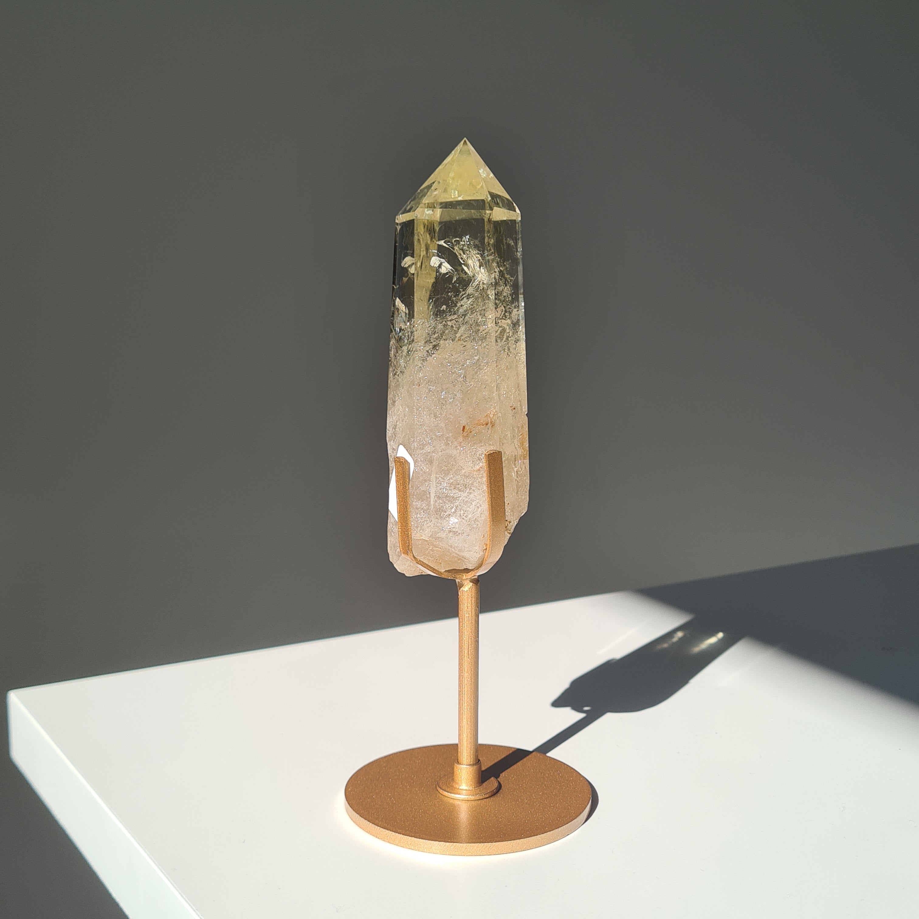 Citrine Crystal Wand With stand | Light Shade | A | Appx 18 cm tall including stand