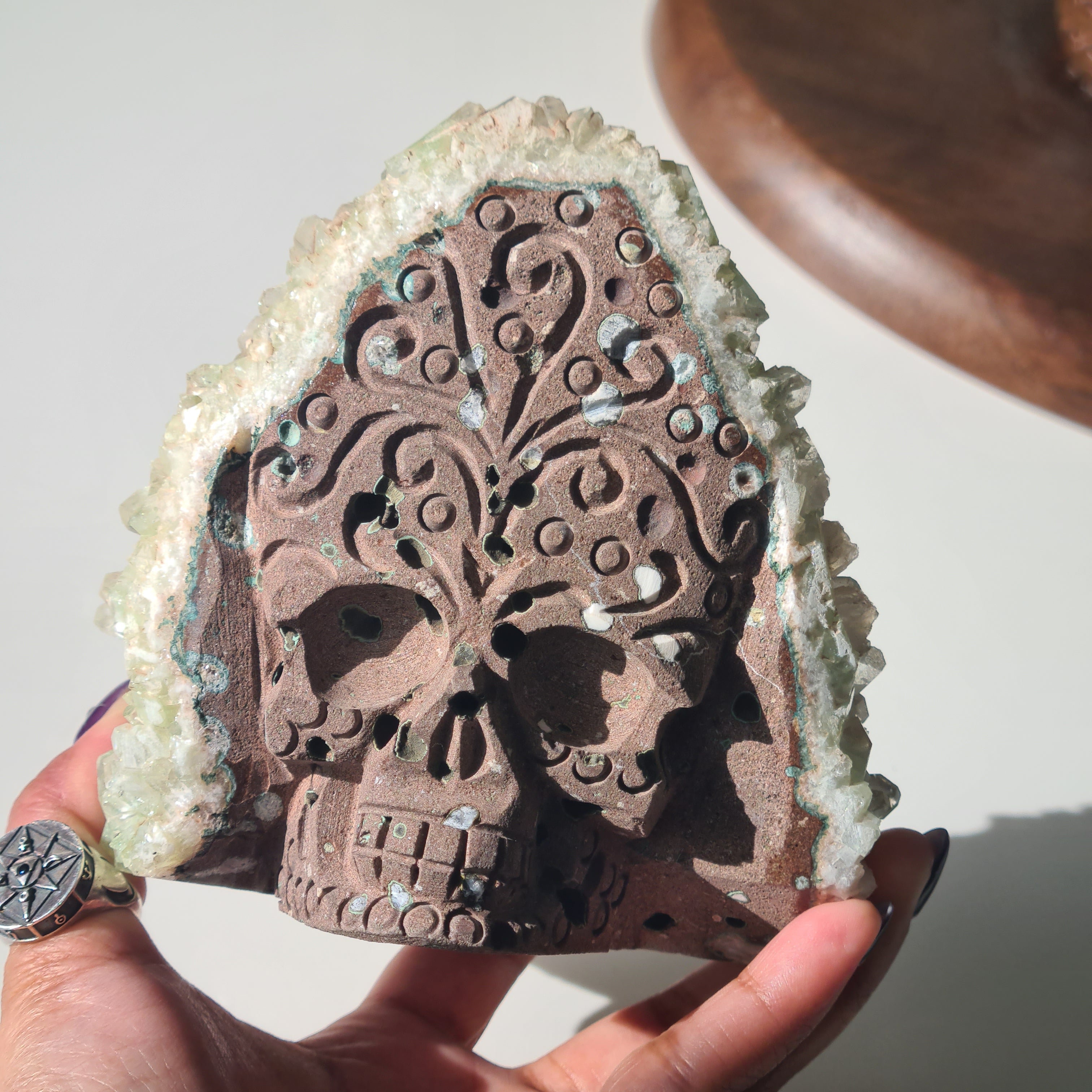 Captain Grimwell | Green Apophyllite Specimen Crusted Skull π