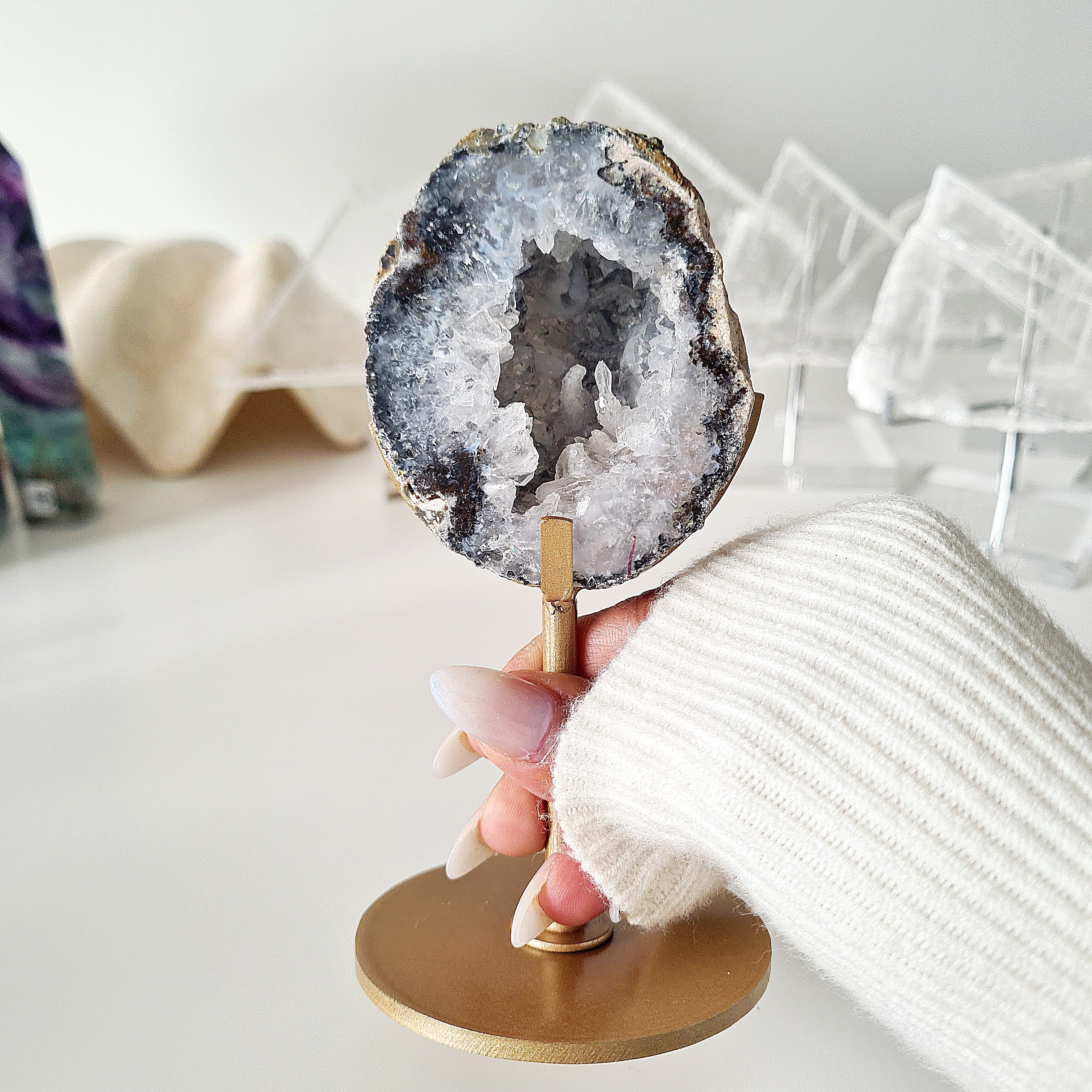 Natural Agate Geode On Stand | B