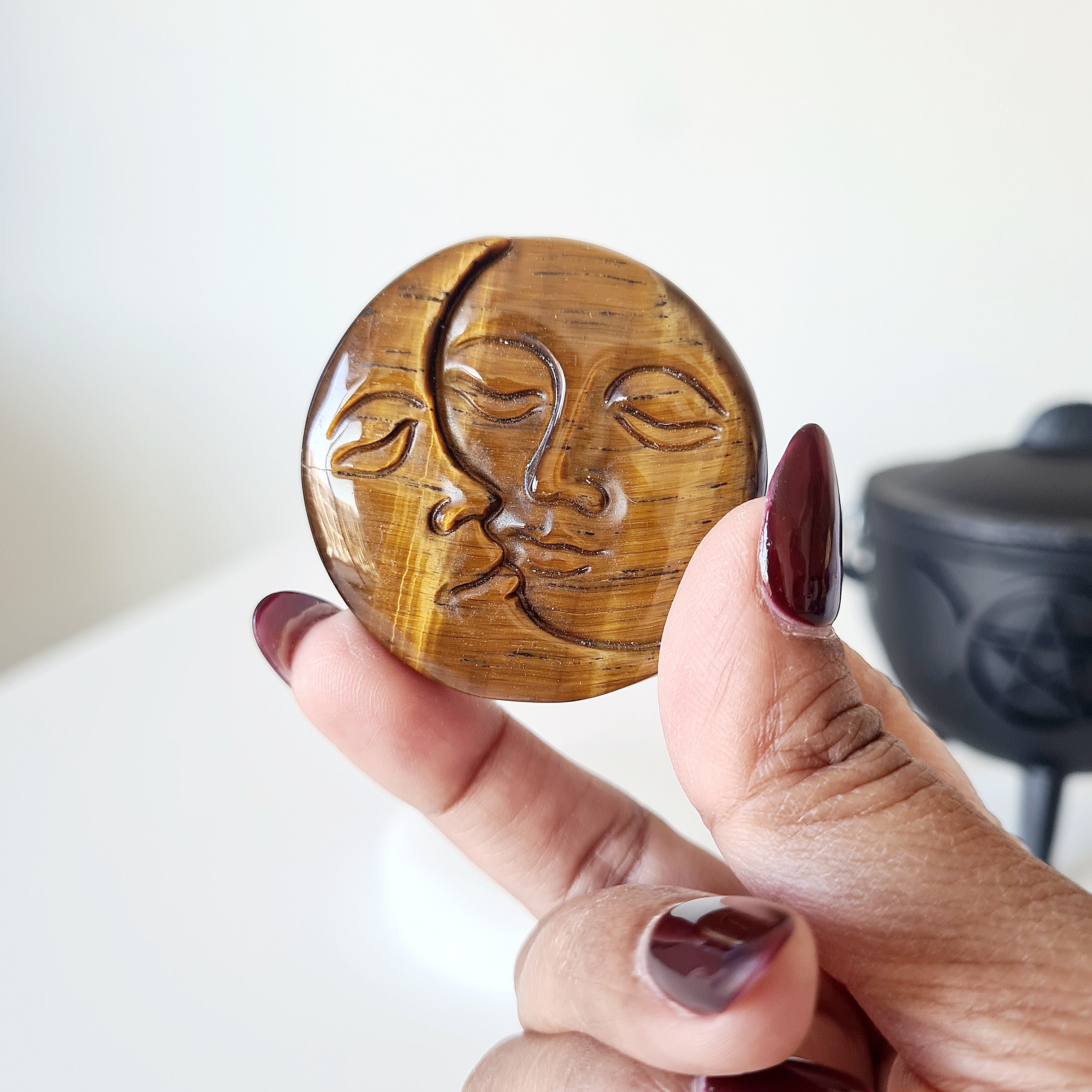 Tiger's Eye Sun Moon Coin | A