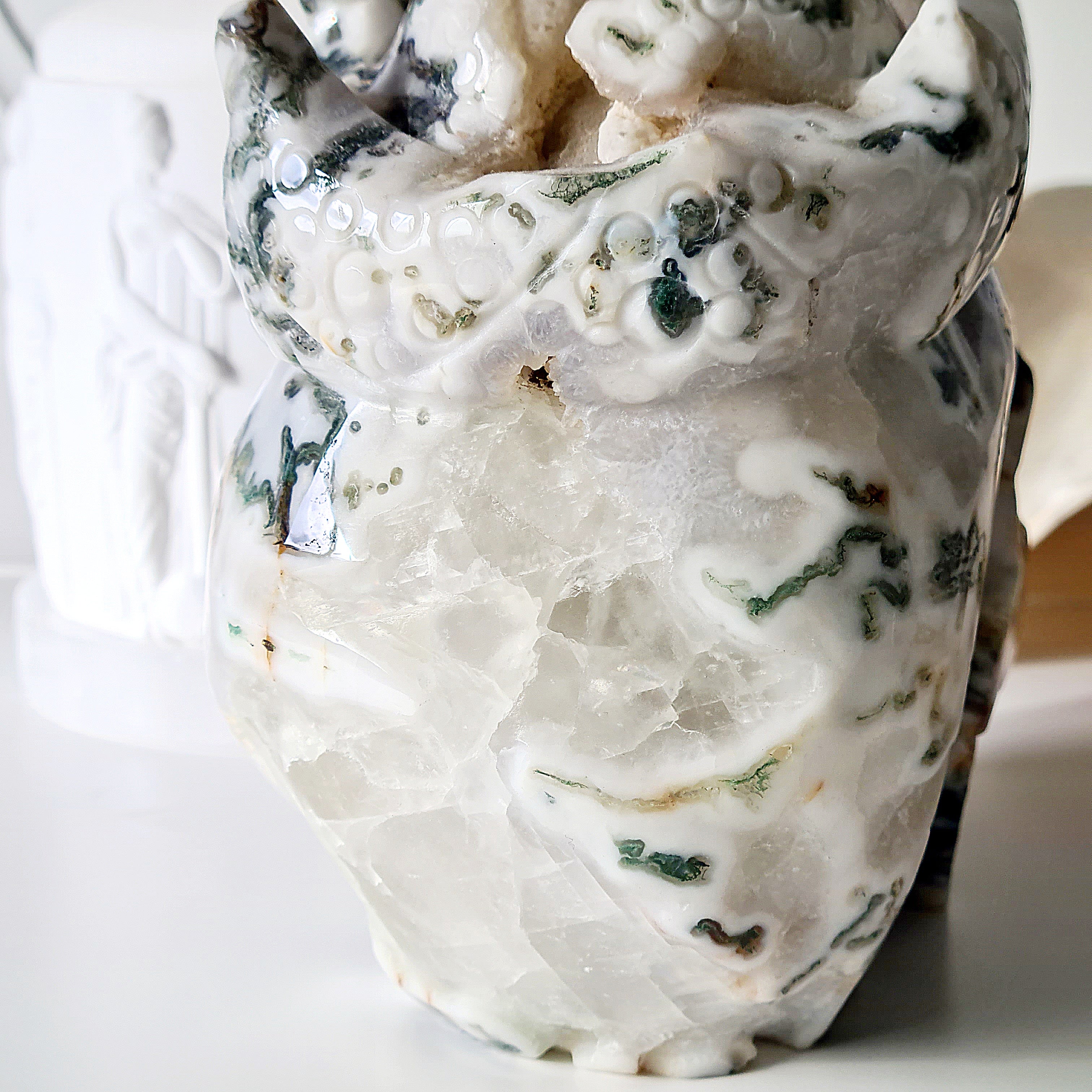 The last King | Moss Agate Skull Carving | 2.4 kg