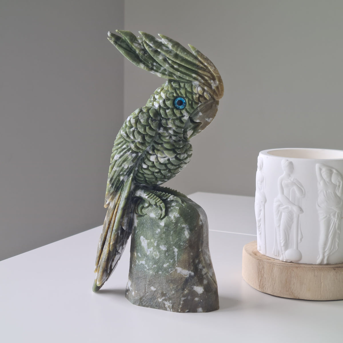 Jade Crystal Bird | Piece C | Handcarved | 22.5 cm tall
