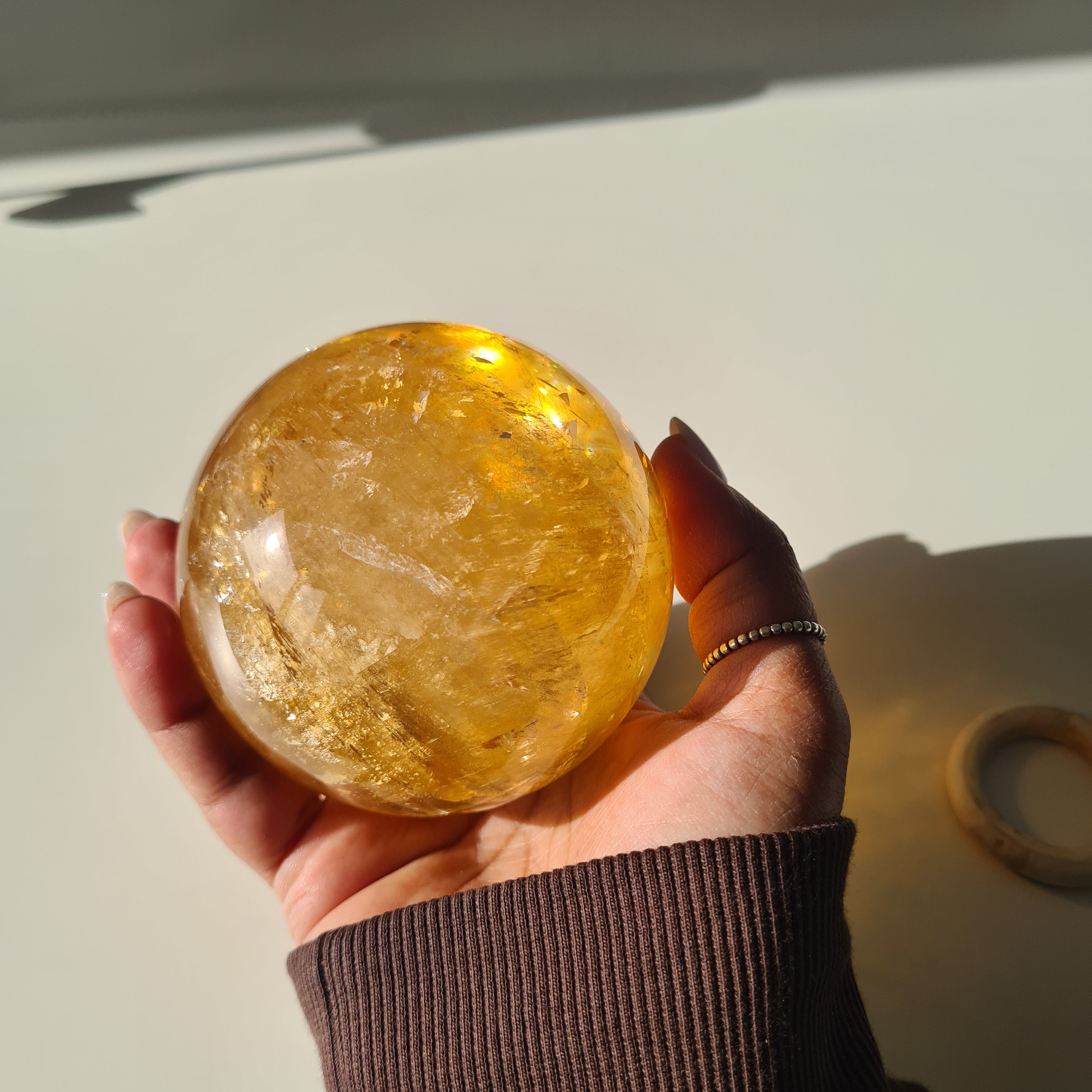 Ethereal Honey Calcite Sphere | B | 690 g | 7.7 cm