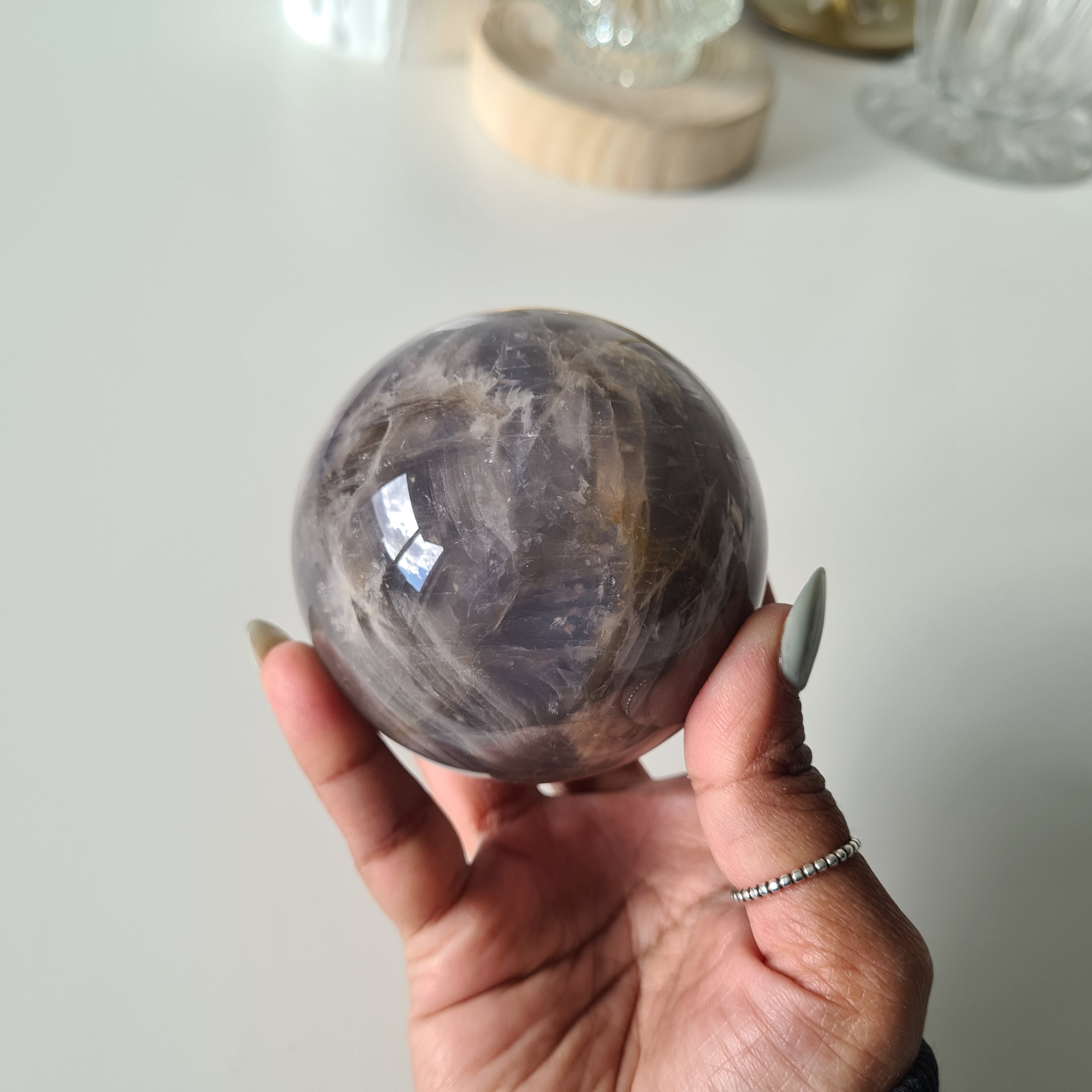 Blue Rose Quartz Sphere with stand | B | 540 g