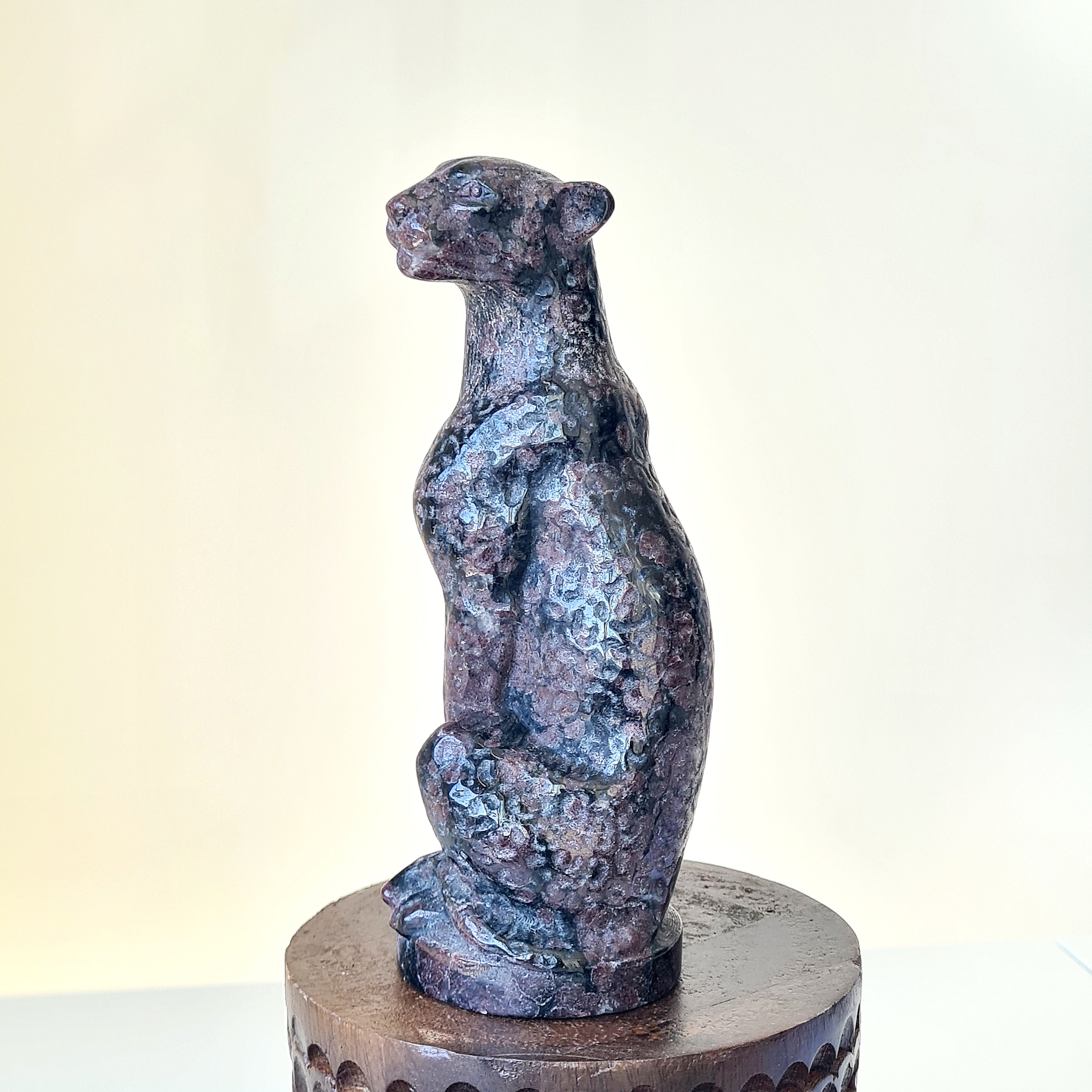 Arfvedsonite leopard Carving | 620 g | Appx 15 cm tall