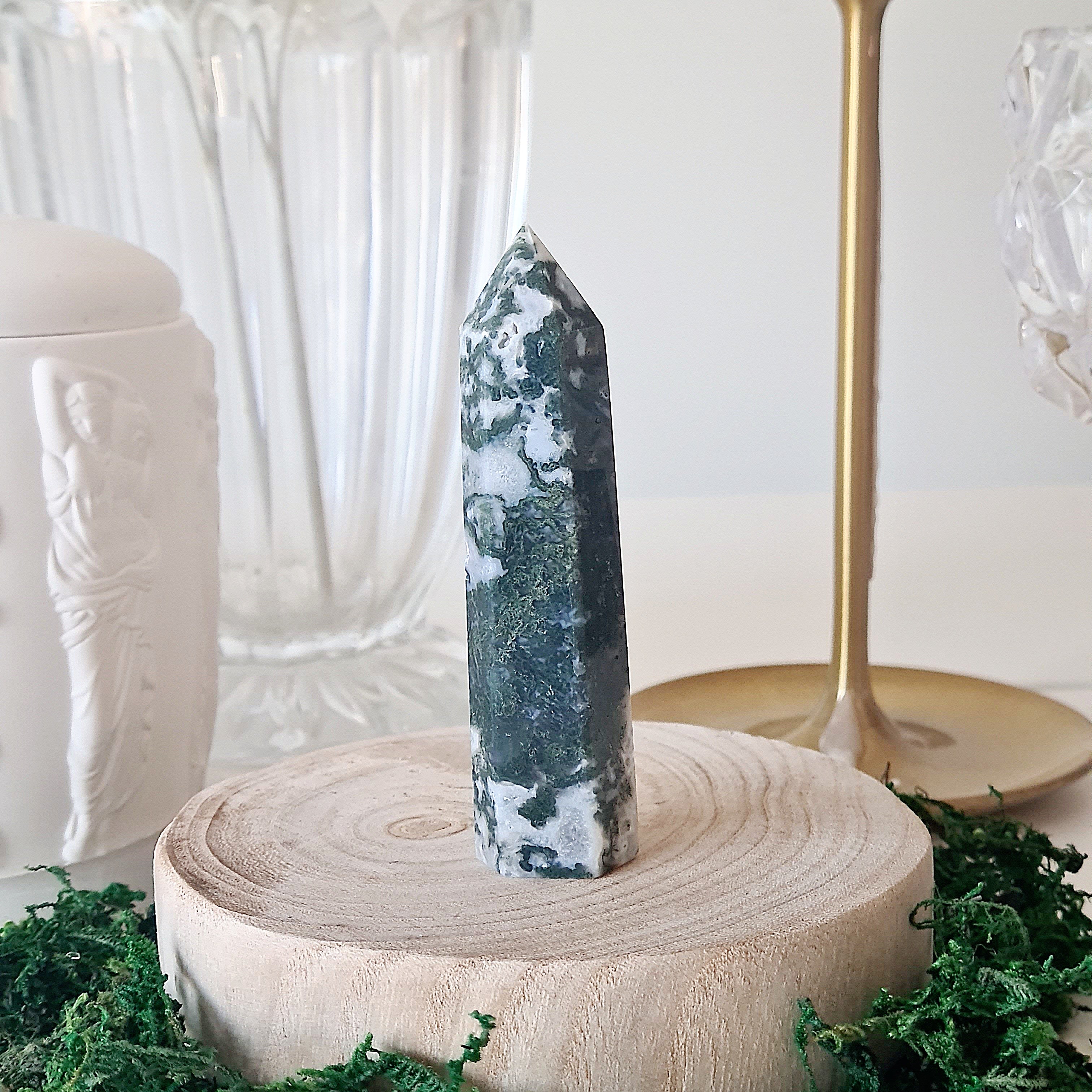 Moss Agate Crystal Point | Small | B