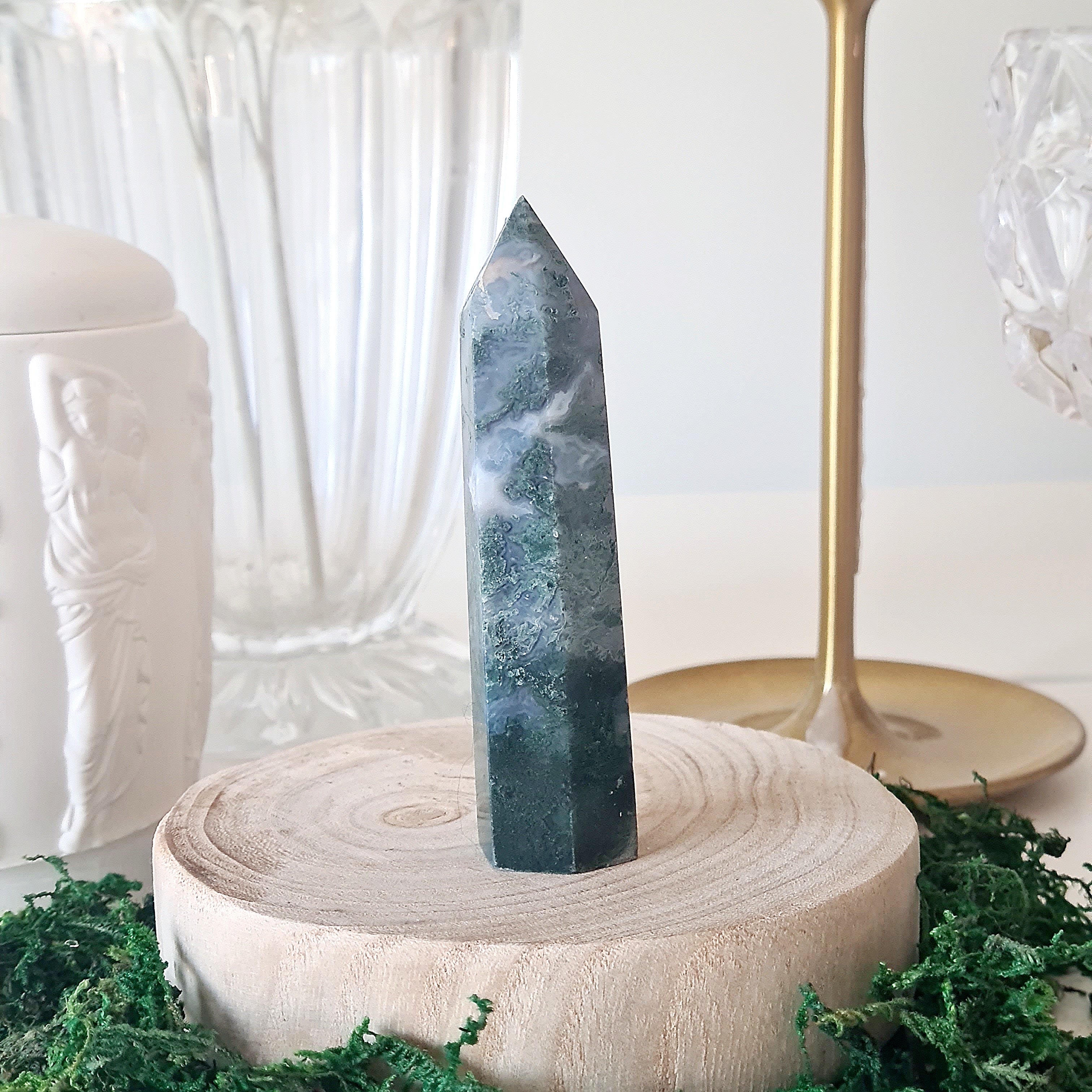 Moss Agate Crystal Point | Small | E