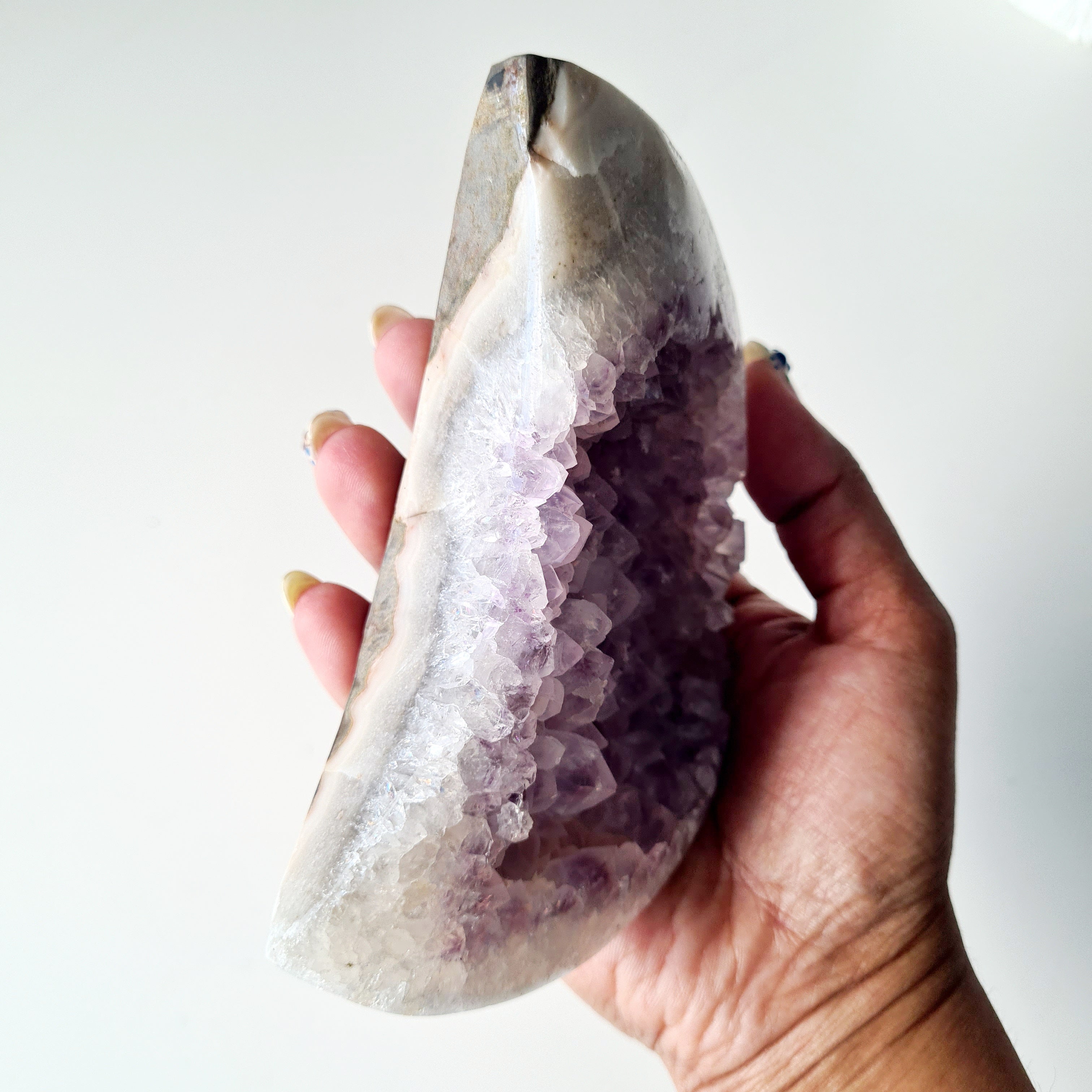 Frosted Amethyst Moon Carving π | 400g | 12 cm