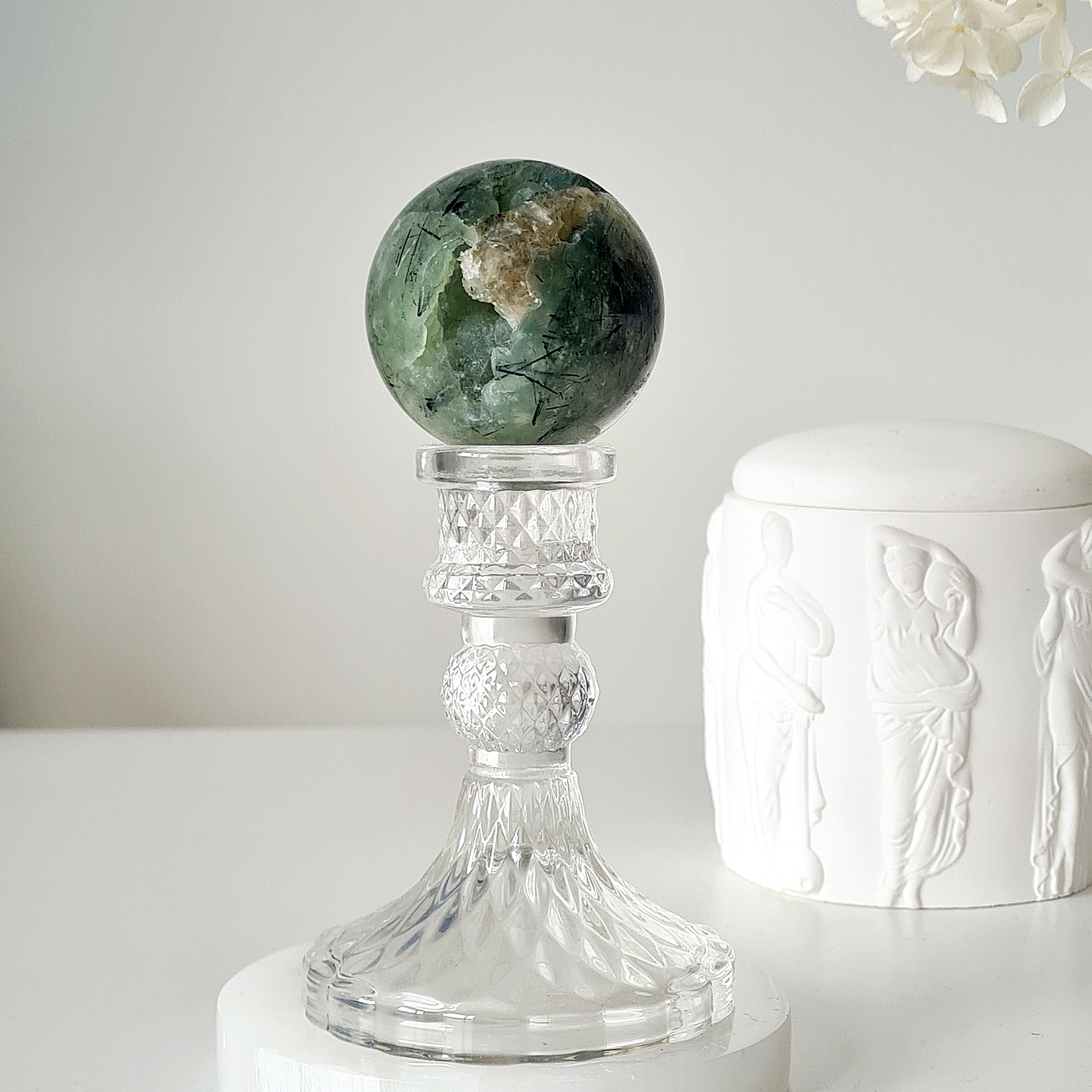 Prehnite with Epidote Crystal Sphere with Stand | A | 203 4