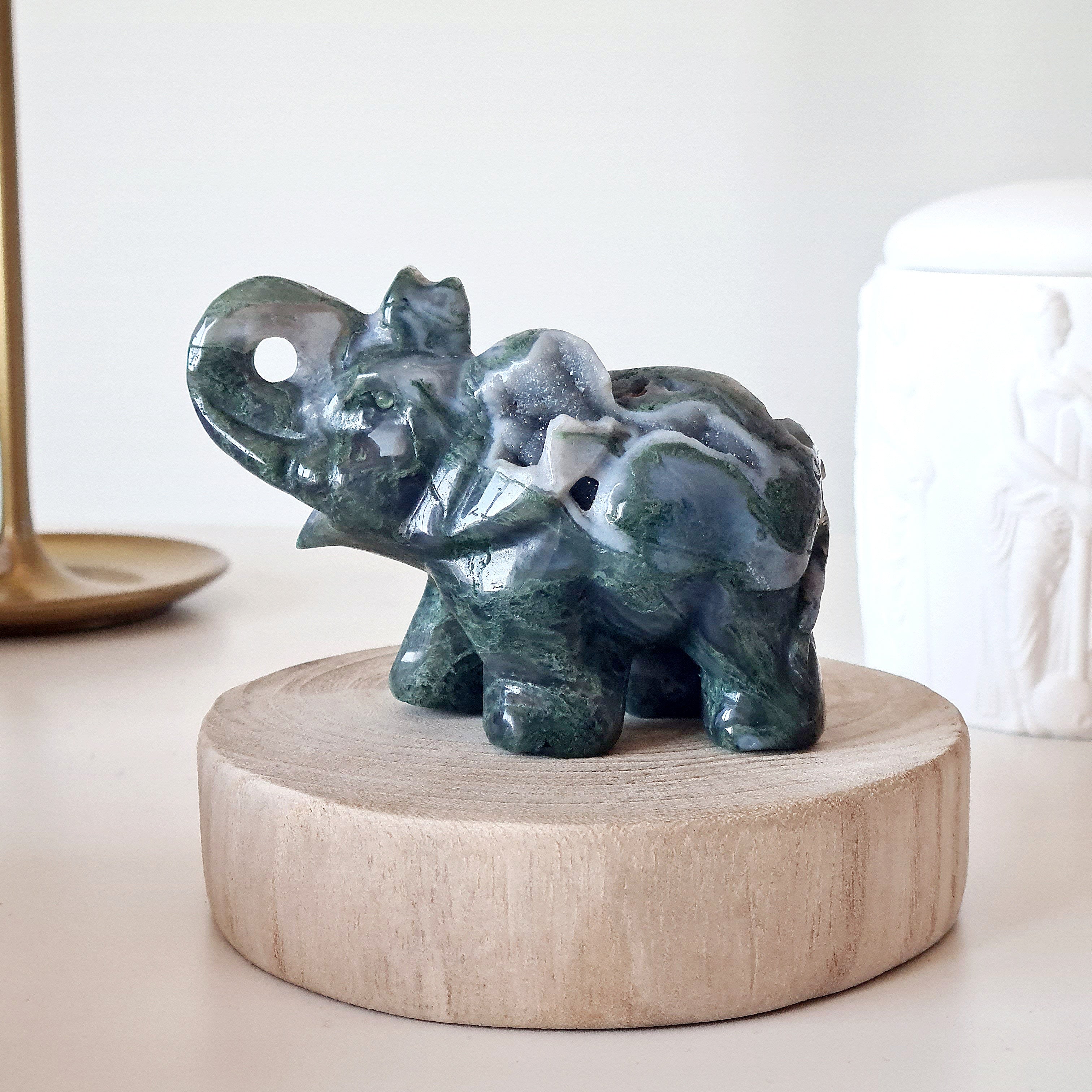 Moss Agate Elephant π | B | Appx 9.5 cm