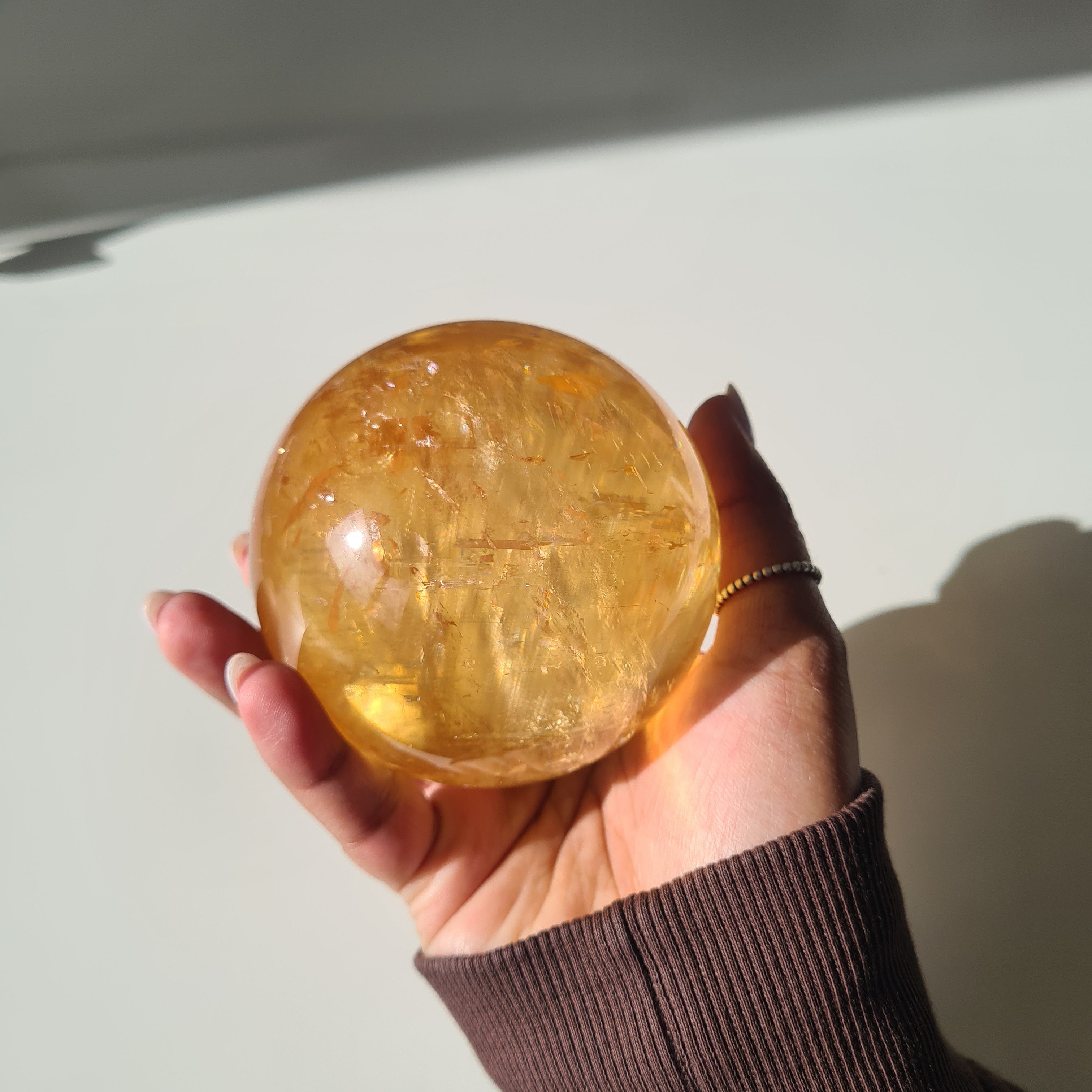 Ethereal Honey Calcite Sphere | A | 690 g | 7.8 cm
