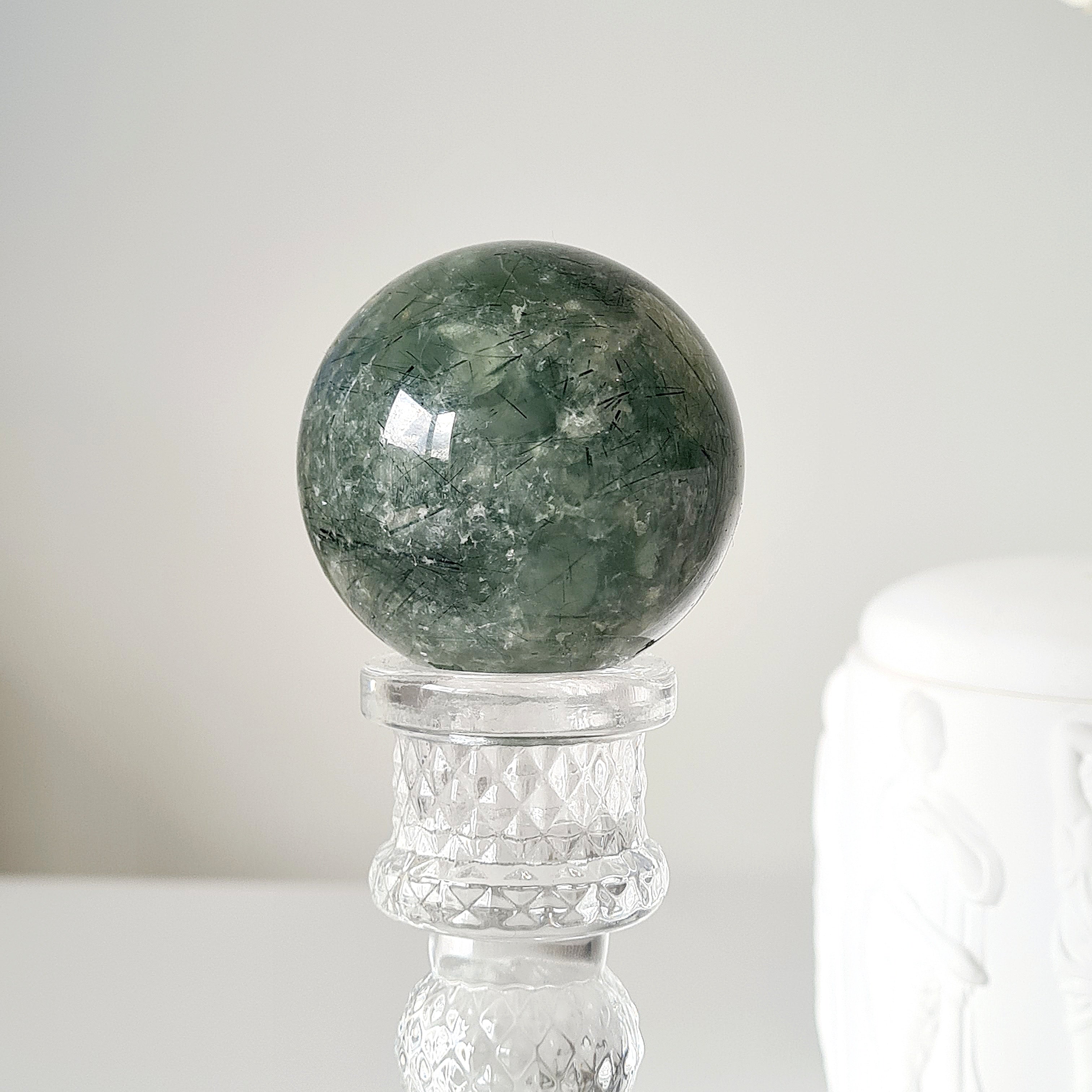 Prehnite with Epidote Crystal Sphere with Stand | C | 190 g