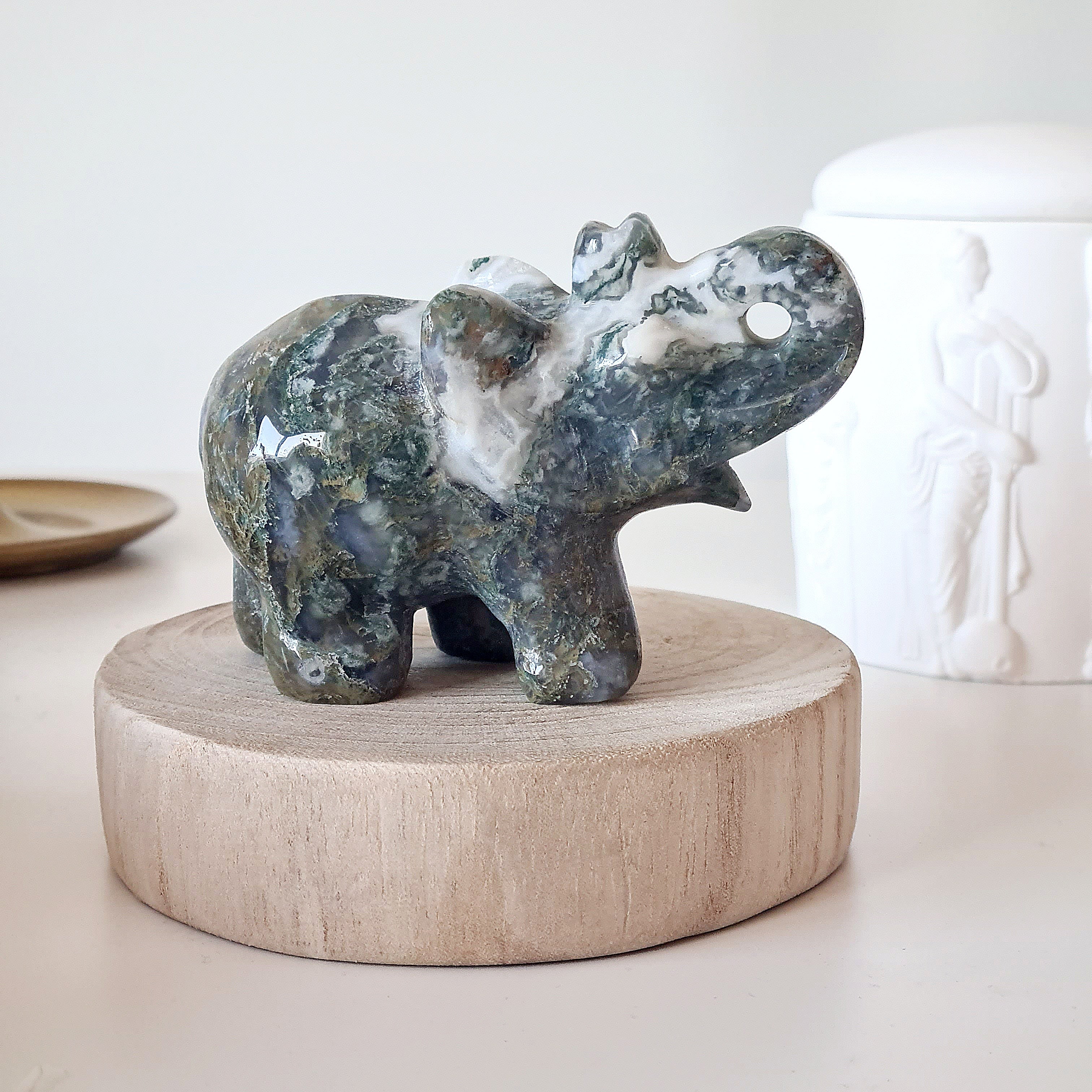 Moss Agate Elephant π | A | Appx 9.6 cm