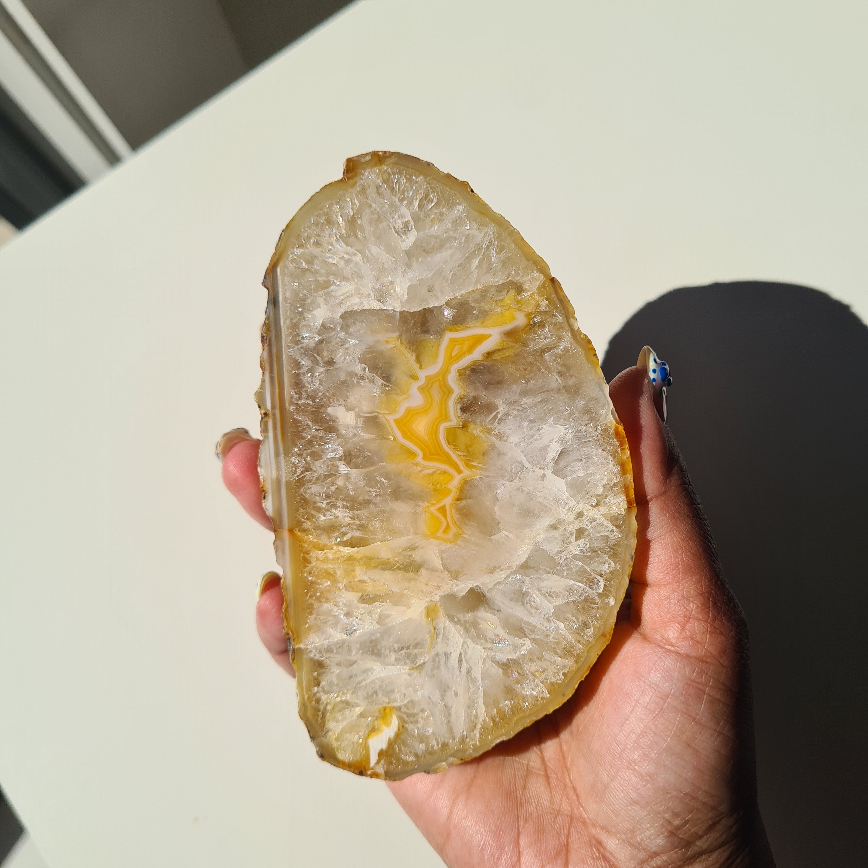 Creamy Agate Slice | One Side Polished | 400g | 12 cm