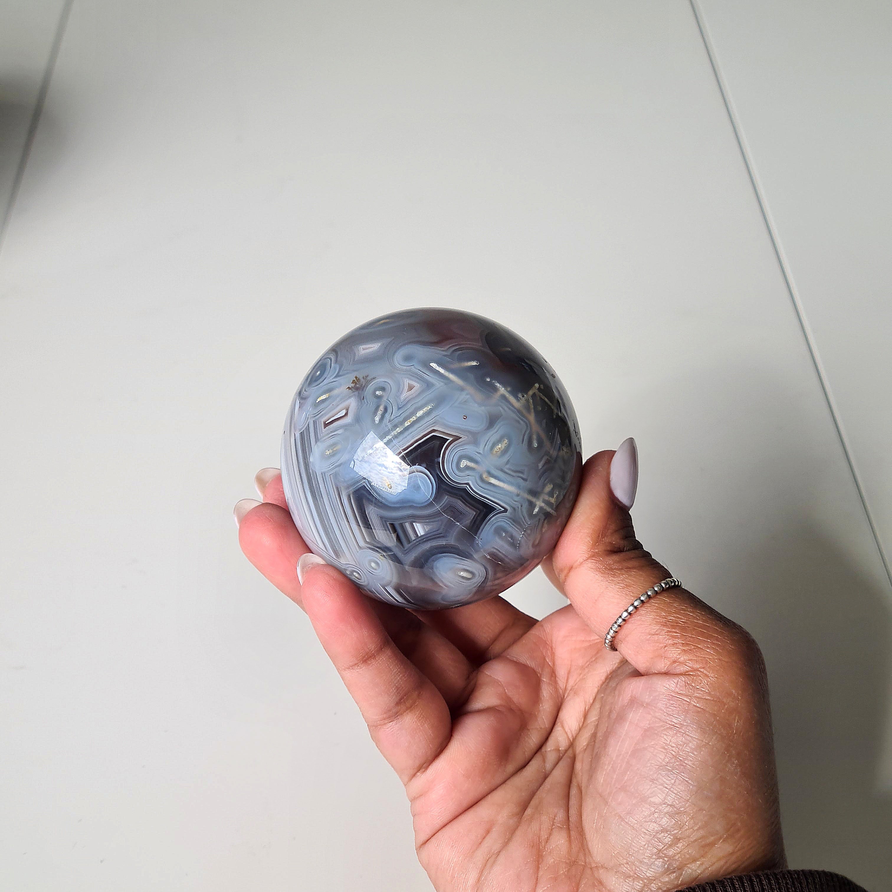 Swazi Agate Sphere with glass stand | B | 318 g | Appx 6.1 cm