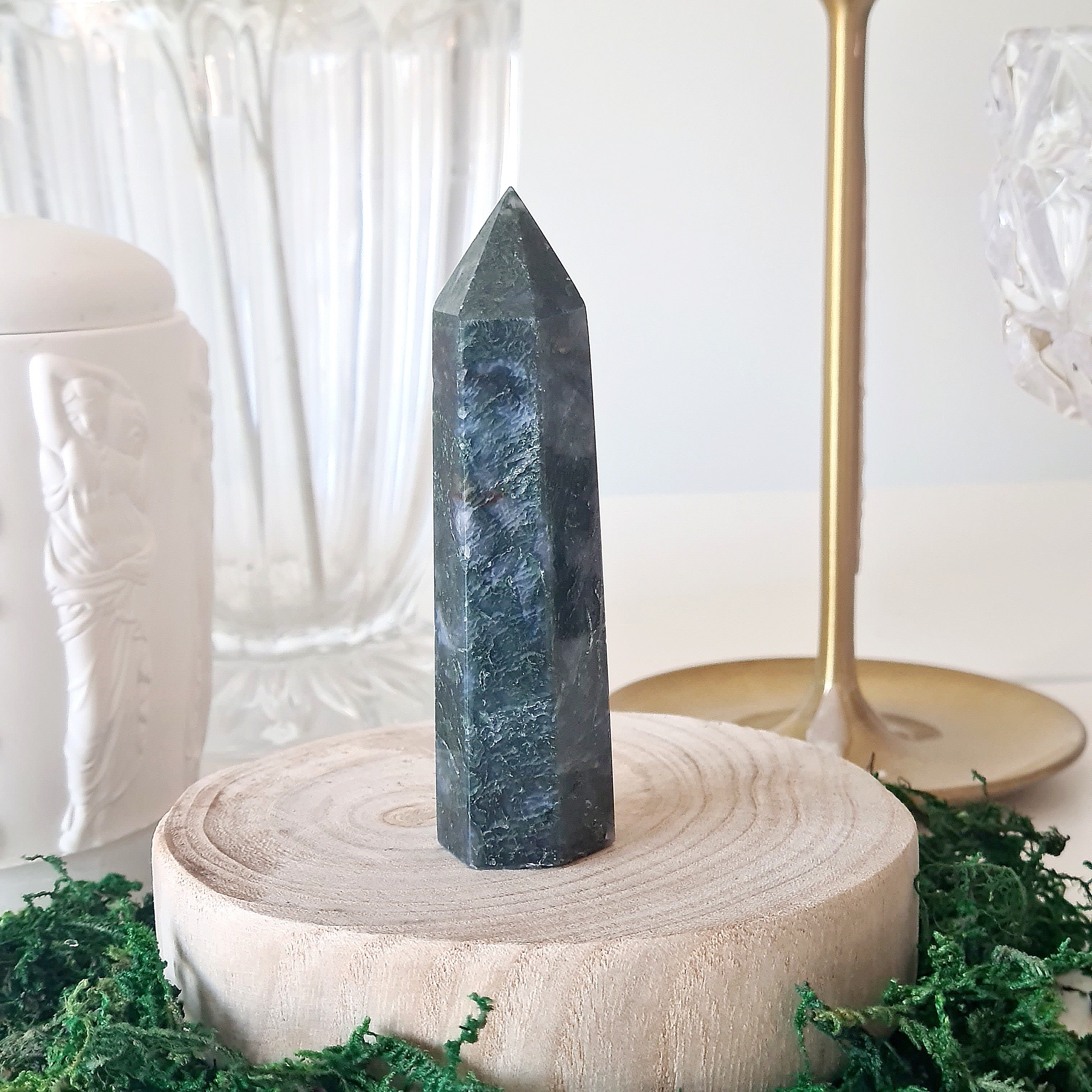 Moss Agate Crystal Point | Small | F