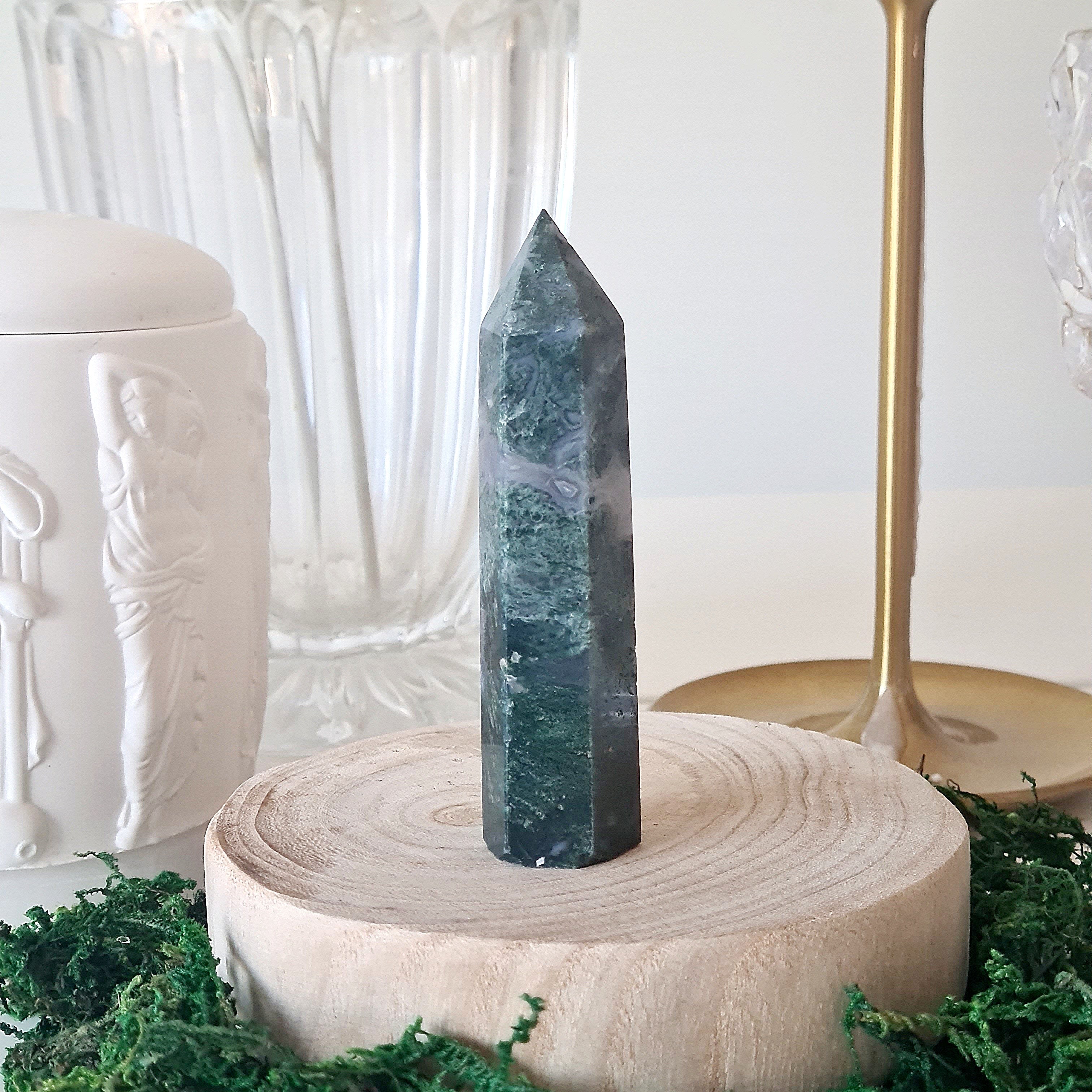 Moss Agate Crystal Point | Small | H