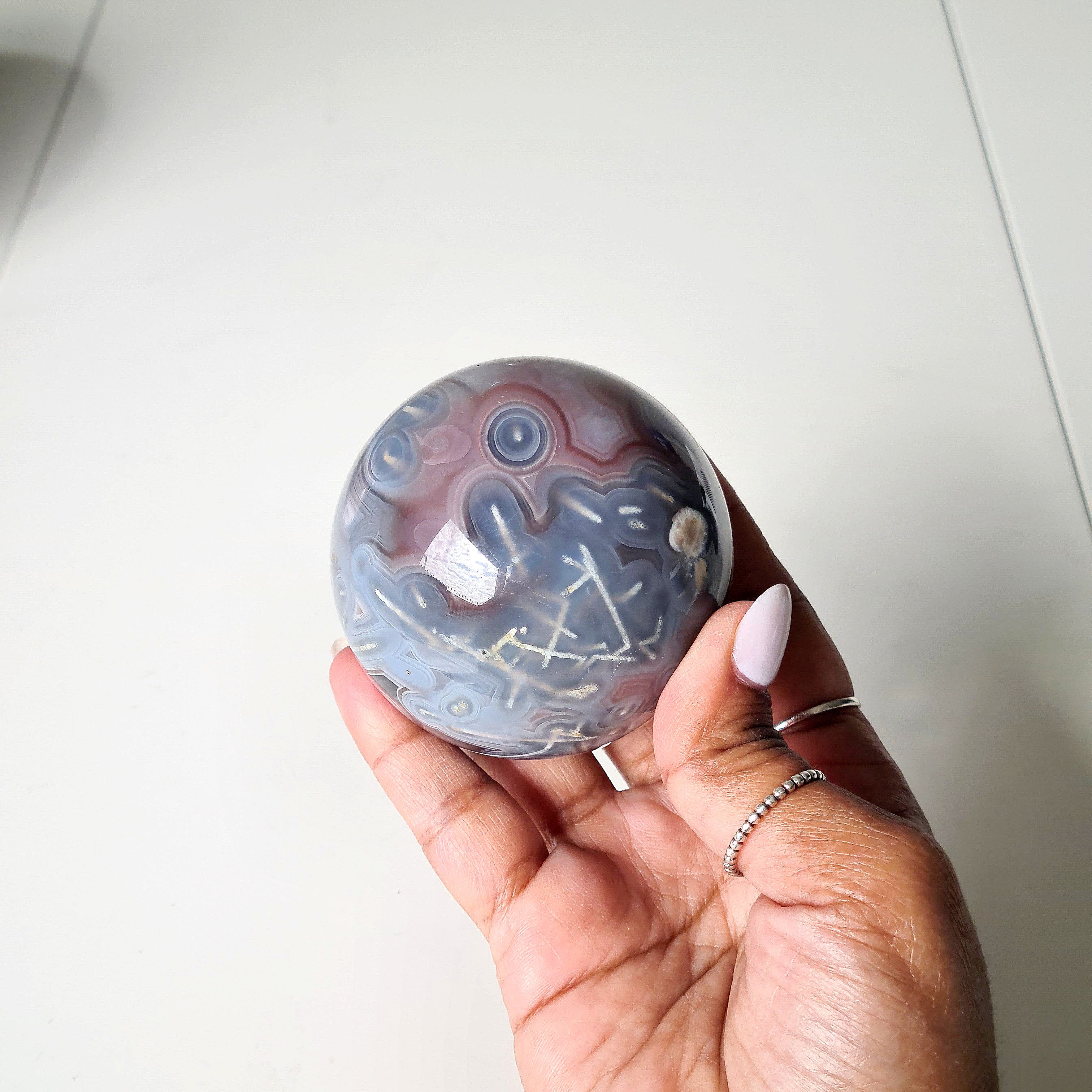 Swazi Agate Sphere with glass stand | B | 318 g | Appx 6.1 cm