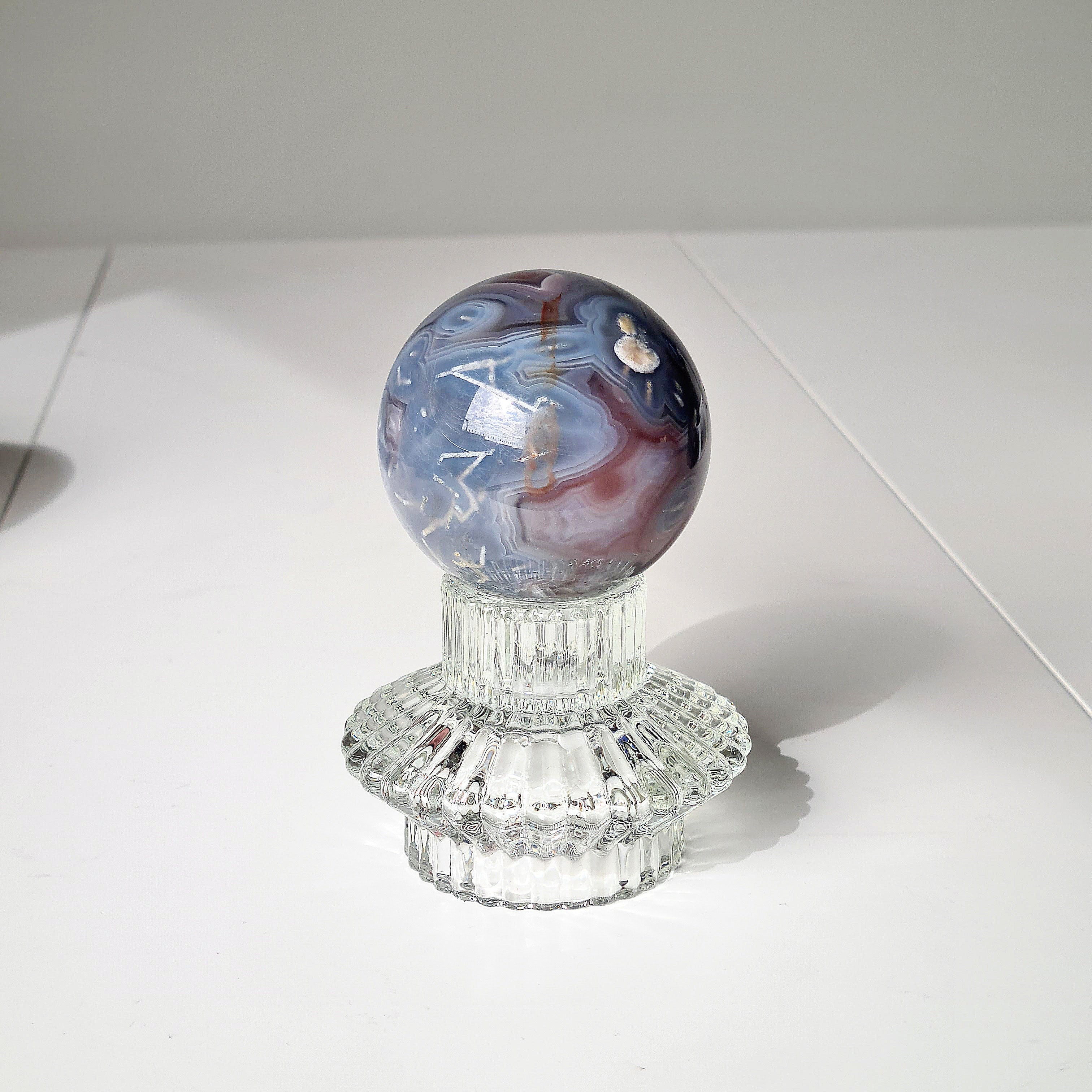 Swazi Agate Sphere with glass stand | B | 318 g | Appx 6.1 cm