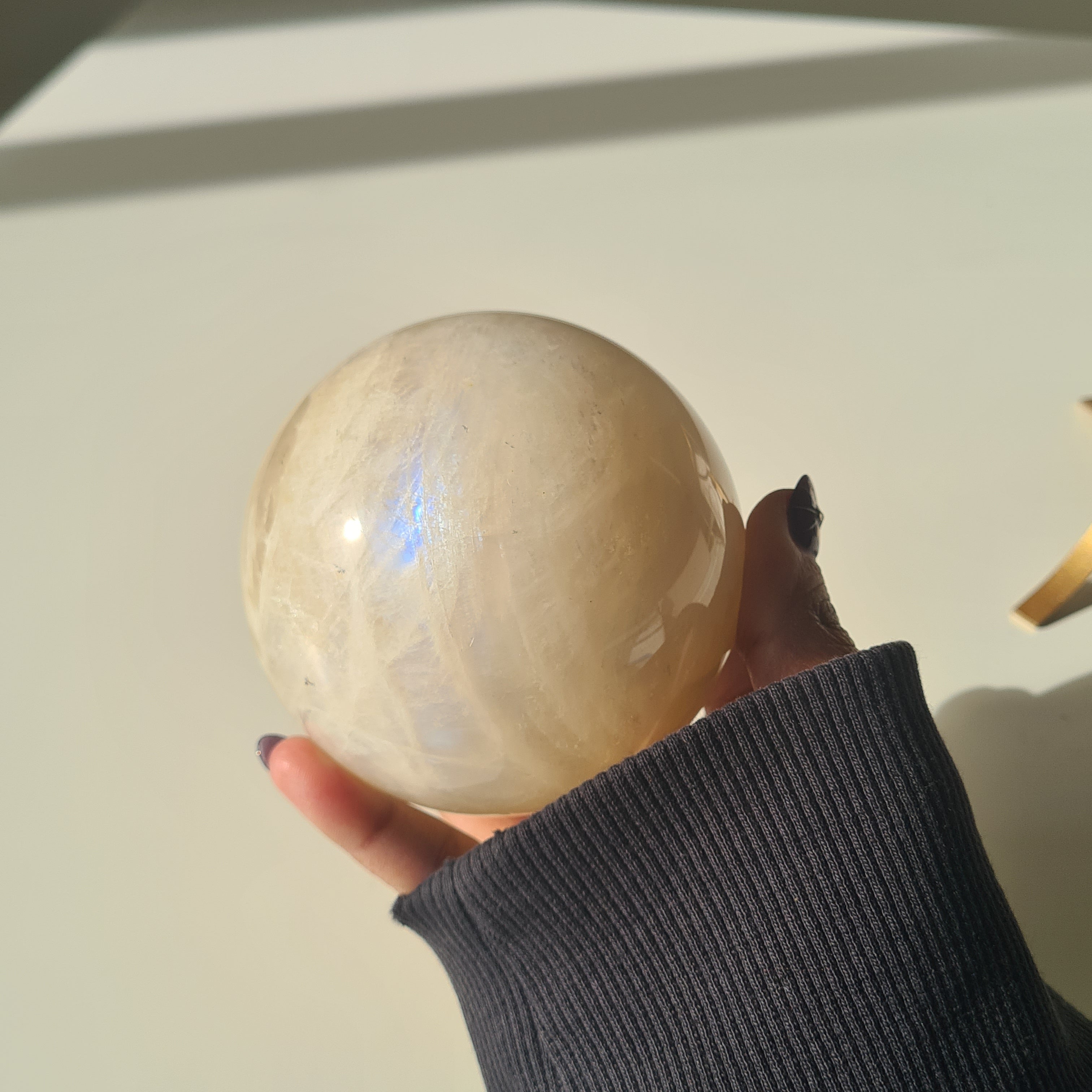 Moonstone Sphere with Blue Flash on custom stand ✨ | B | Appx 800 g
