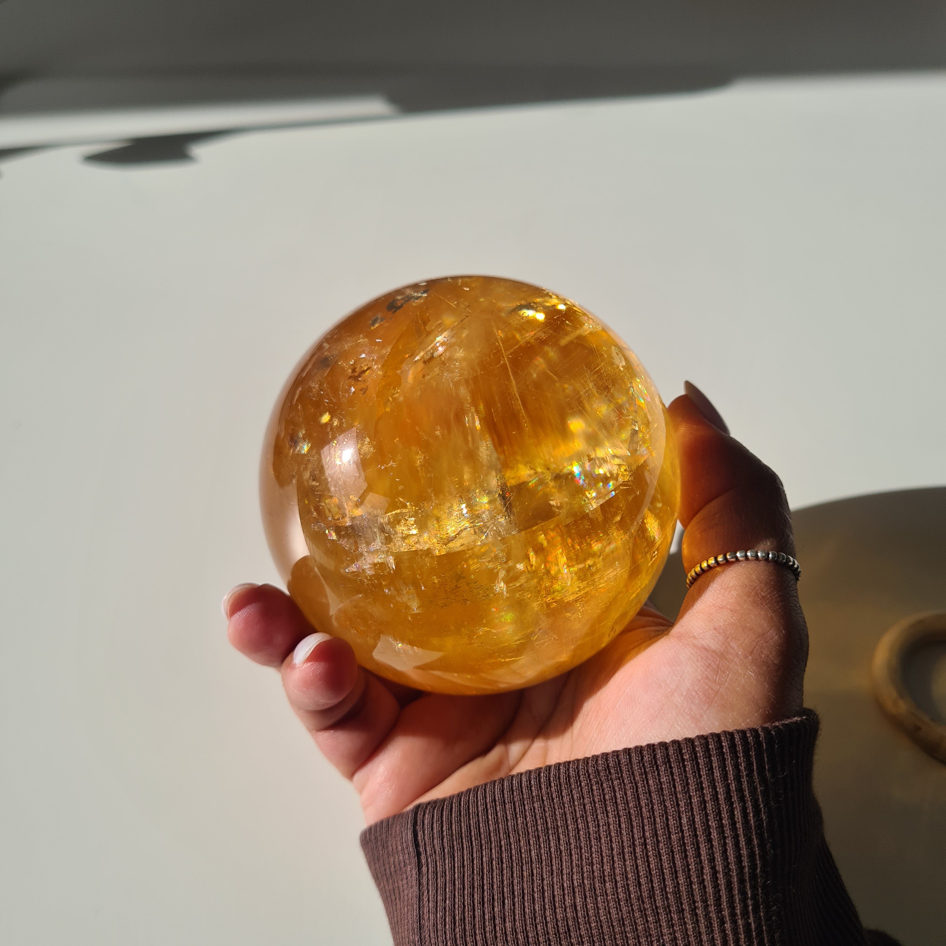 Ethereal Honey Calcite Sphere | B | 690 g | 7.7 cm