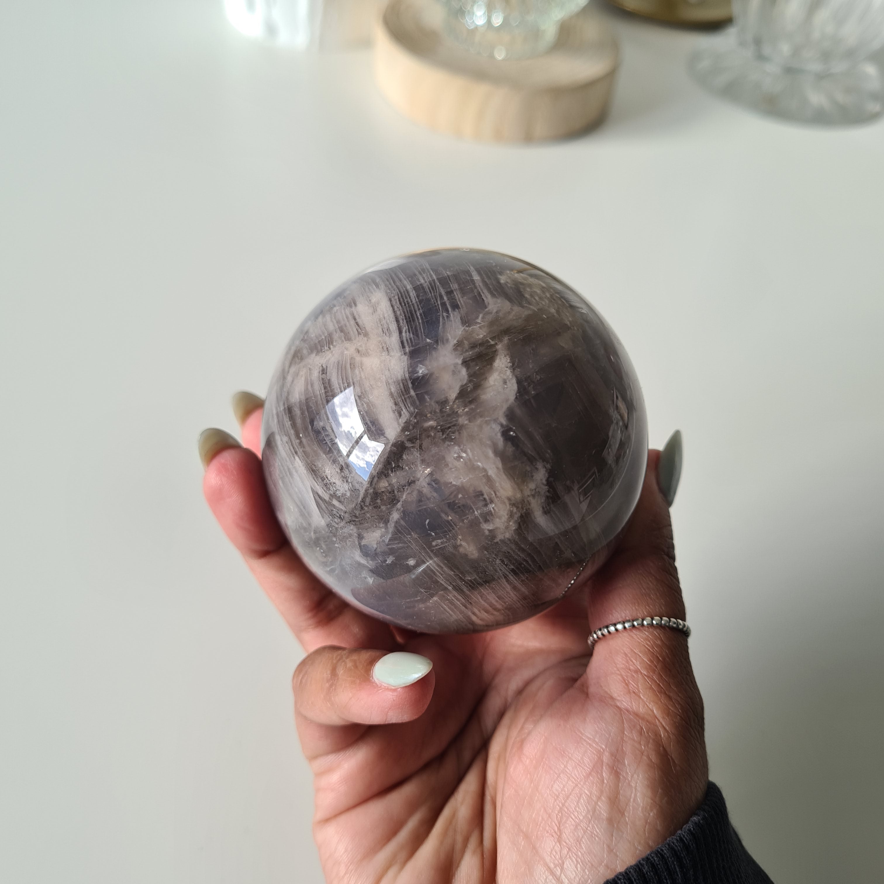 Blue Rose Quartz Sphere with stand | B | 540 g