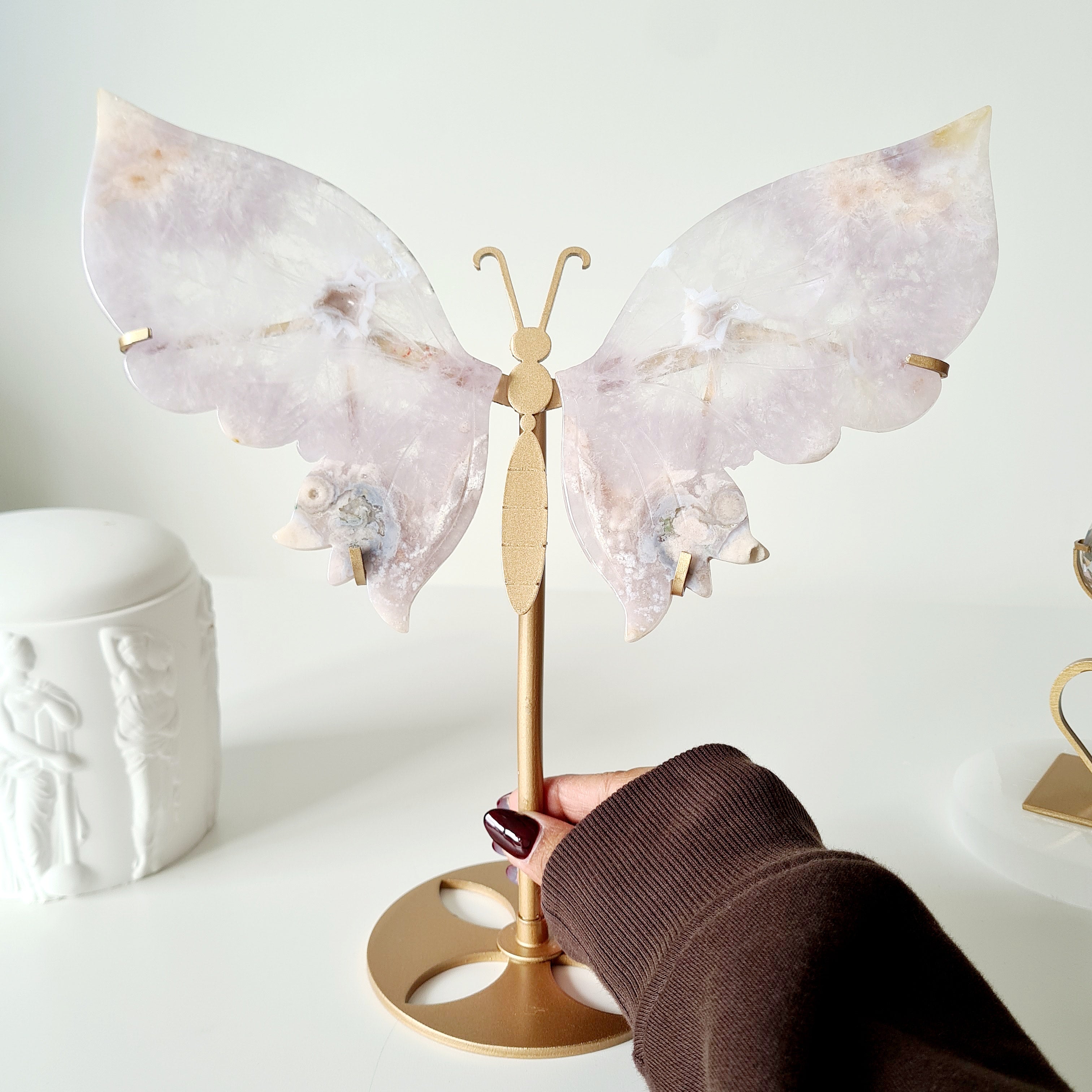 Flower Agate Butterfly π¦ | 24 cm tall with stand