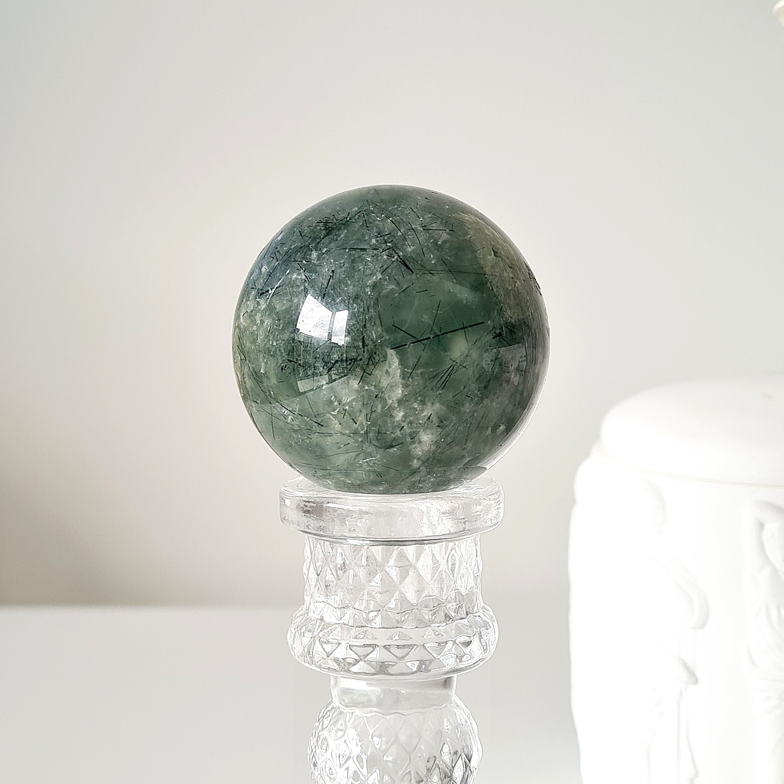 Prehnite with Epidote Crystal Sphere with Stand | C | 190 g